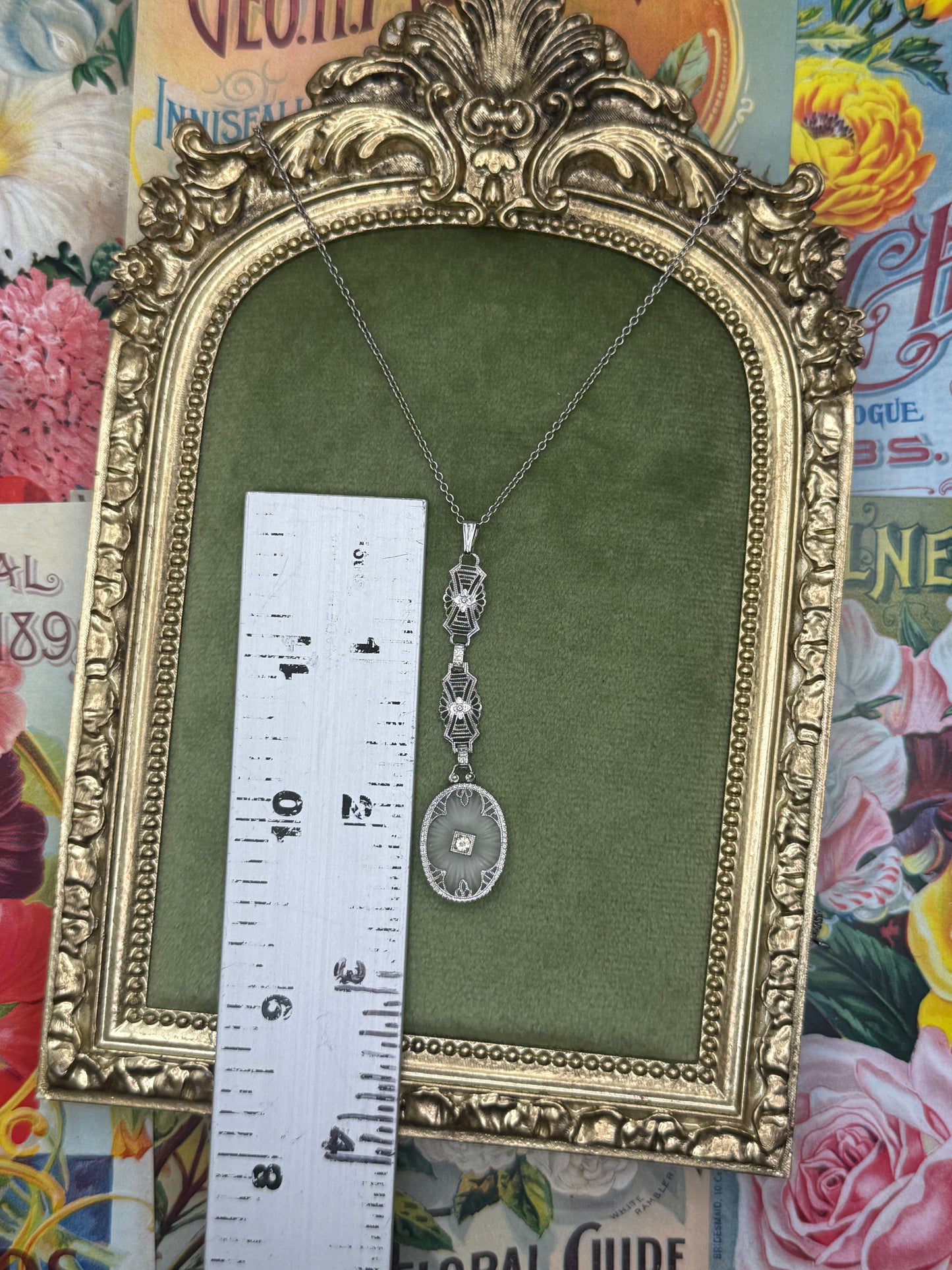 Sterling Silver Chain With Camphor Glass Pendant 18” Chain, 2.25” Pendant