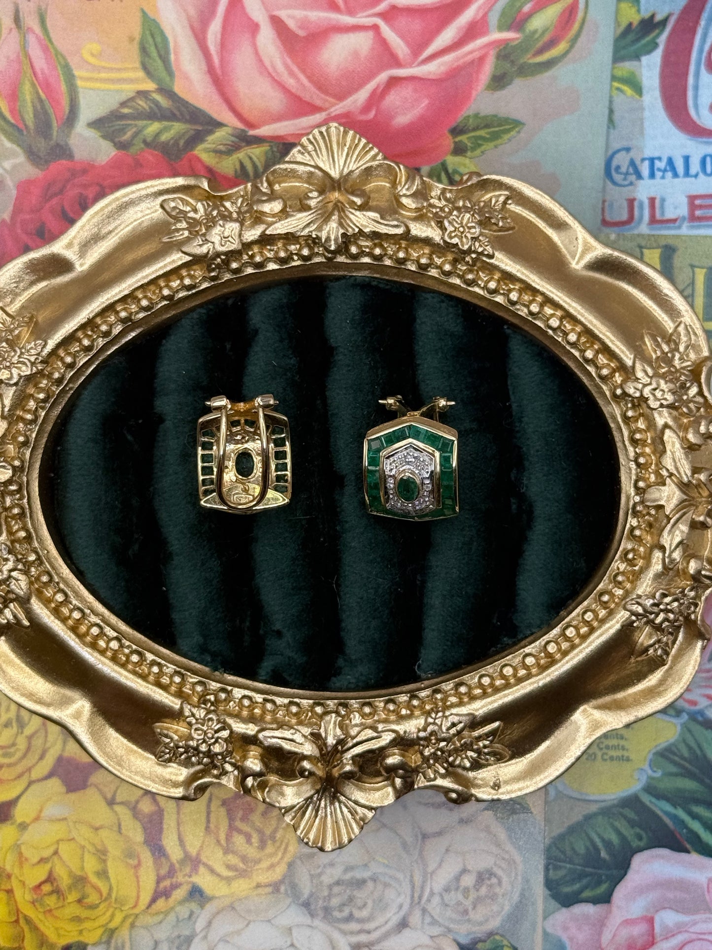 14K Diamond & Emerald Earrings