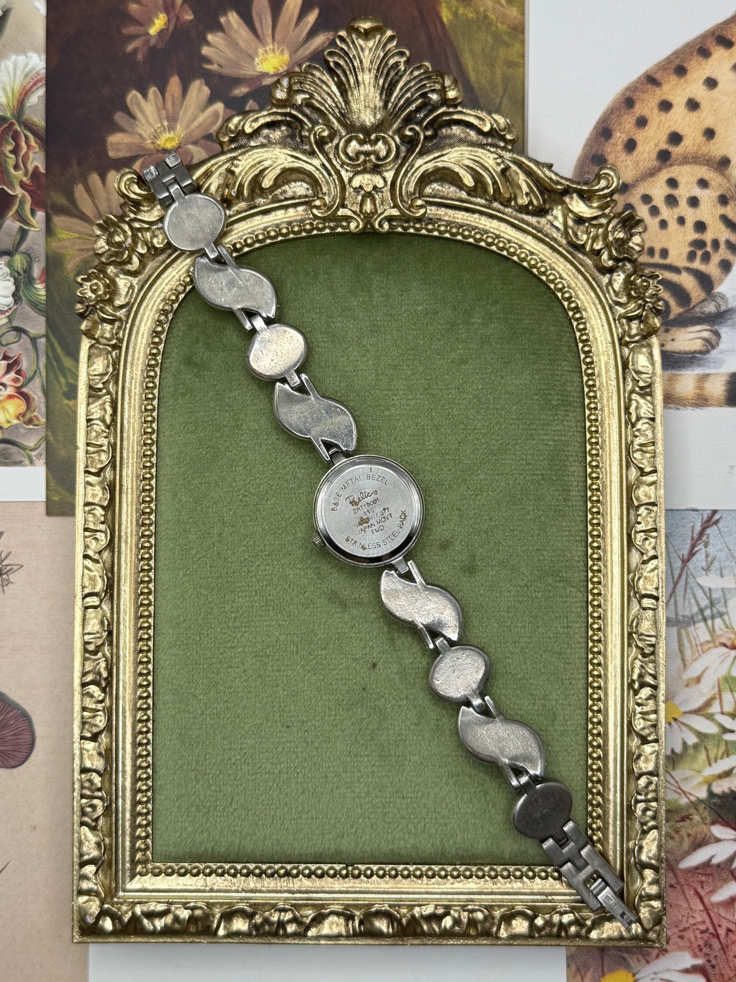 Working Vintage Silver Tone Gemstone Watch