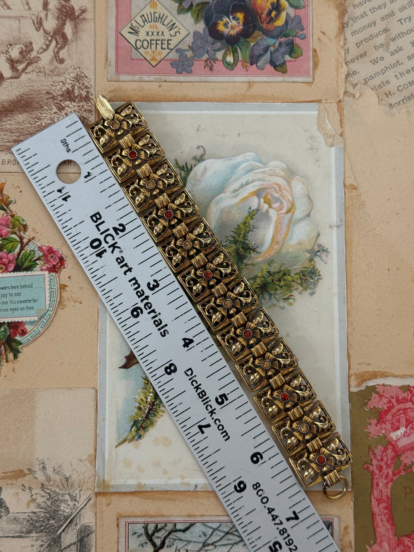 gold tone colored rhinestone panel bracelet