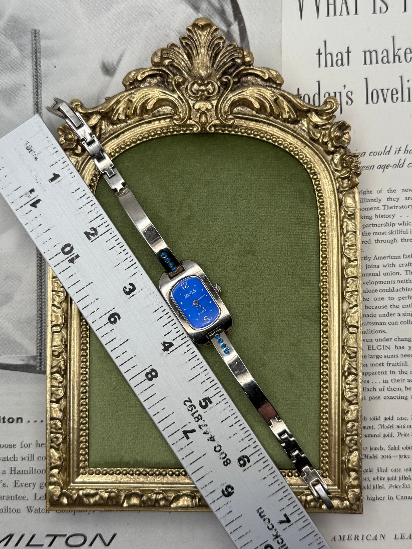 Working Vintage Silver Tone Blue Dial Watch