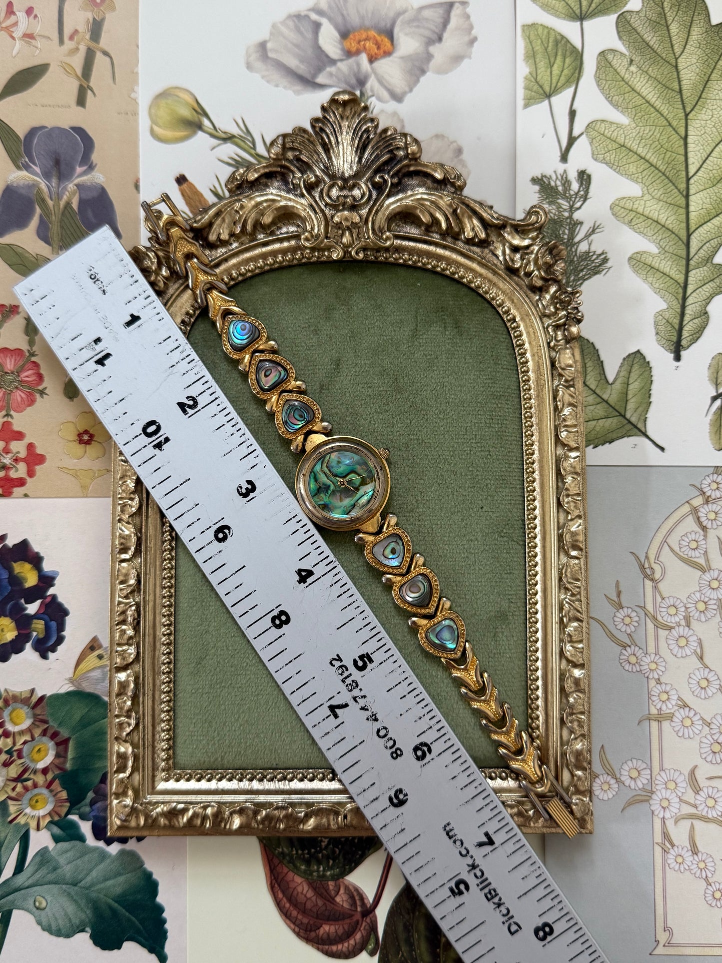 Working Vintage Gold Tone Abalone Heart Watch