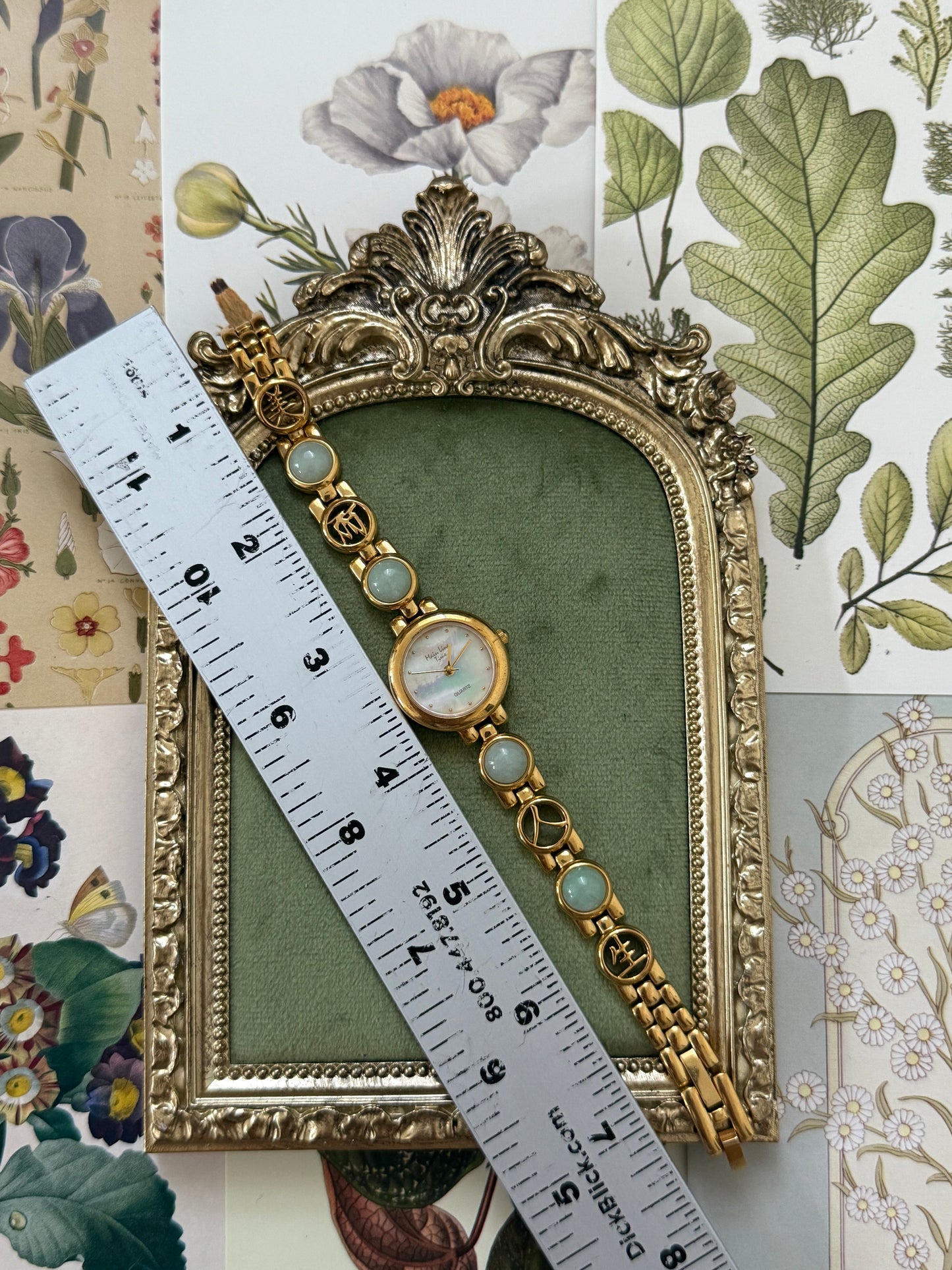 Working Vintage Gold Tone Jade Watch