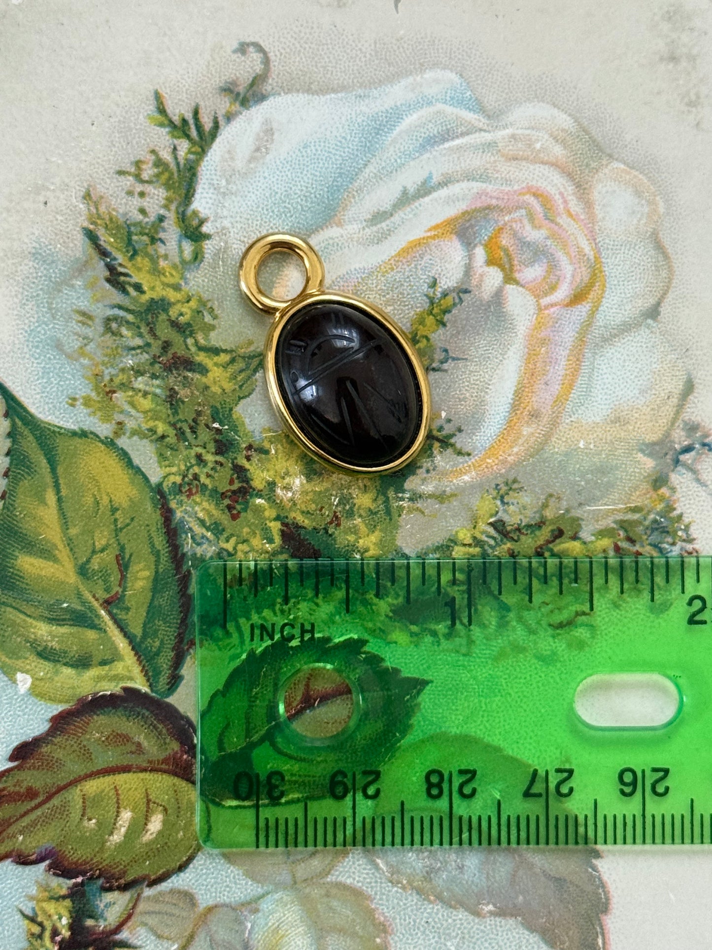 gold tone carved scarab pendant