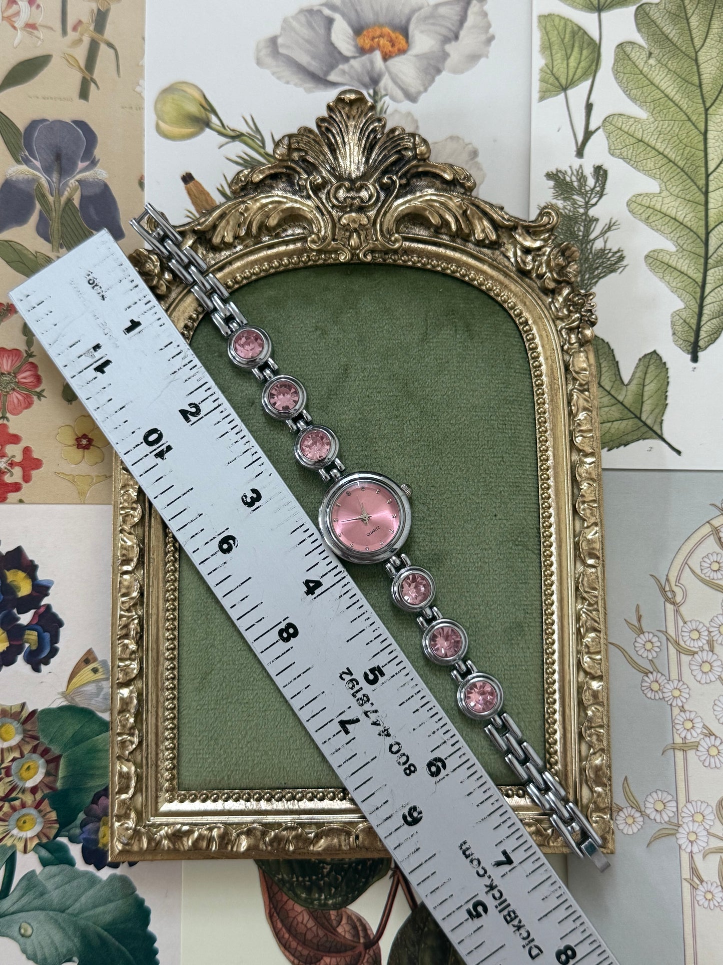 Working Vintage Silver Tone Gemstone Watch