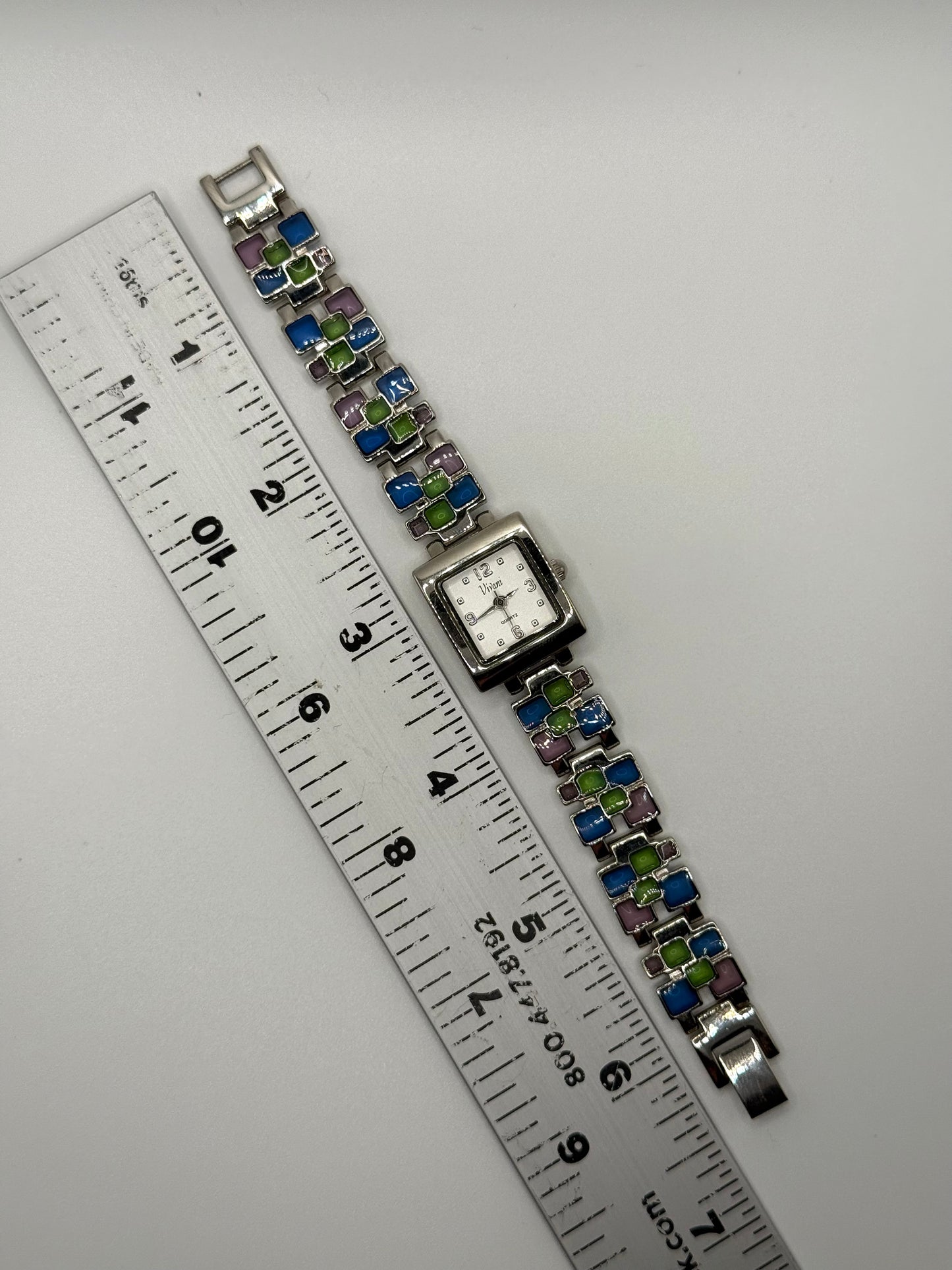 working silver tone stained glass style watch