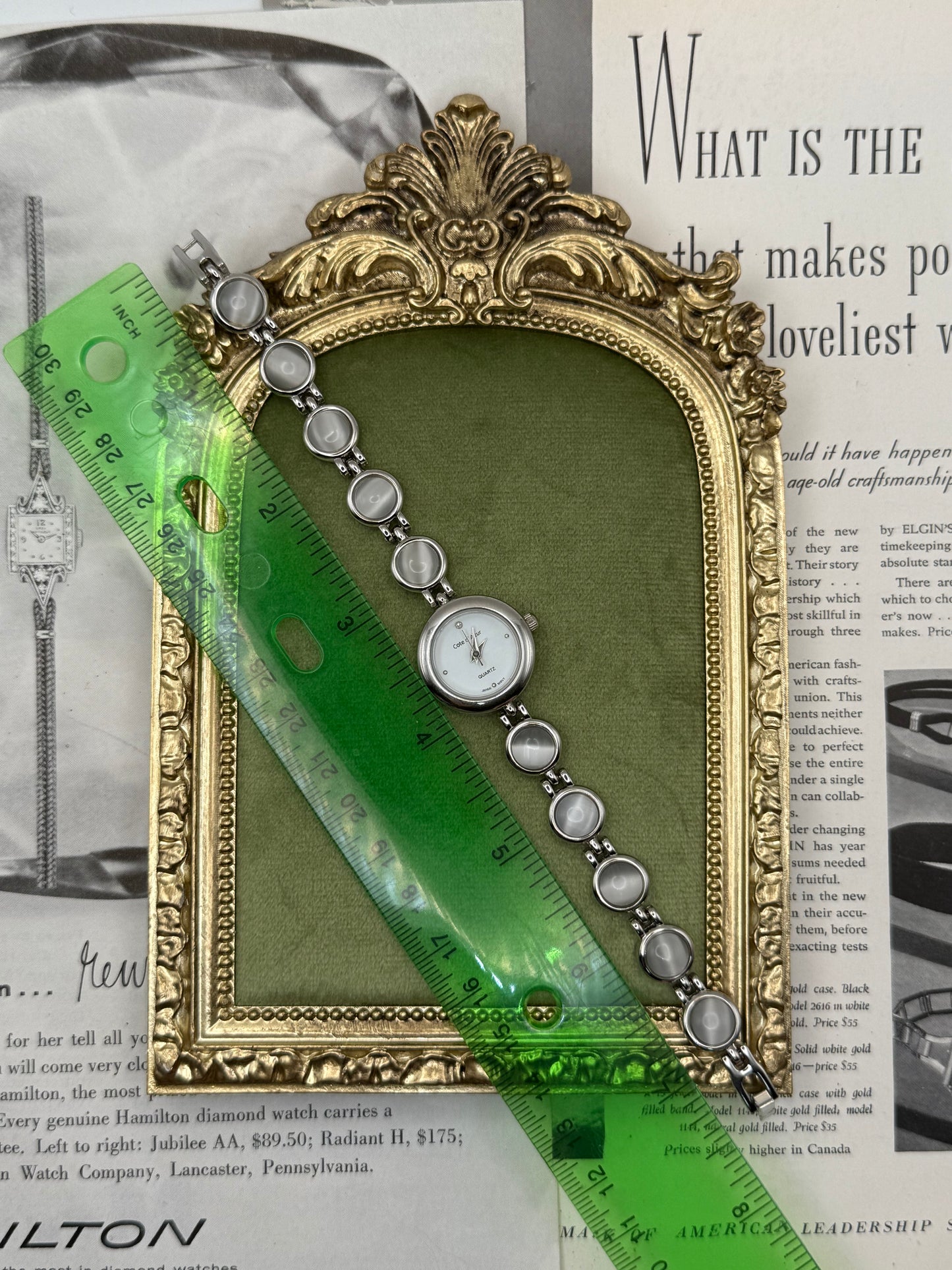 Working Vintage Silver Tone Gemstone Watch