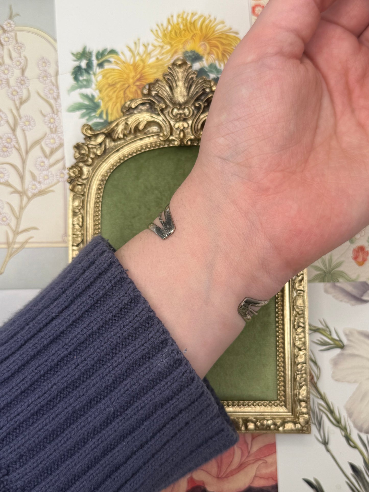 Vintage Silver Tone Abalone Inlay Cuff Bracelet