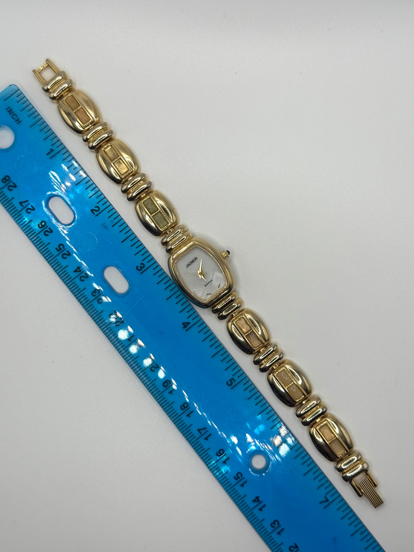 working gold tone pastel gemstone watch
