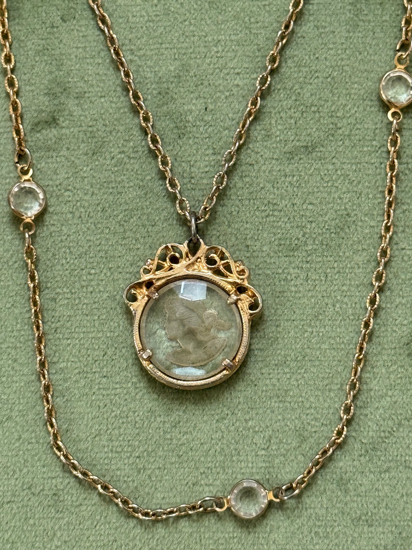 Vintage Gold Tone Layered Cameo Necklace