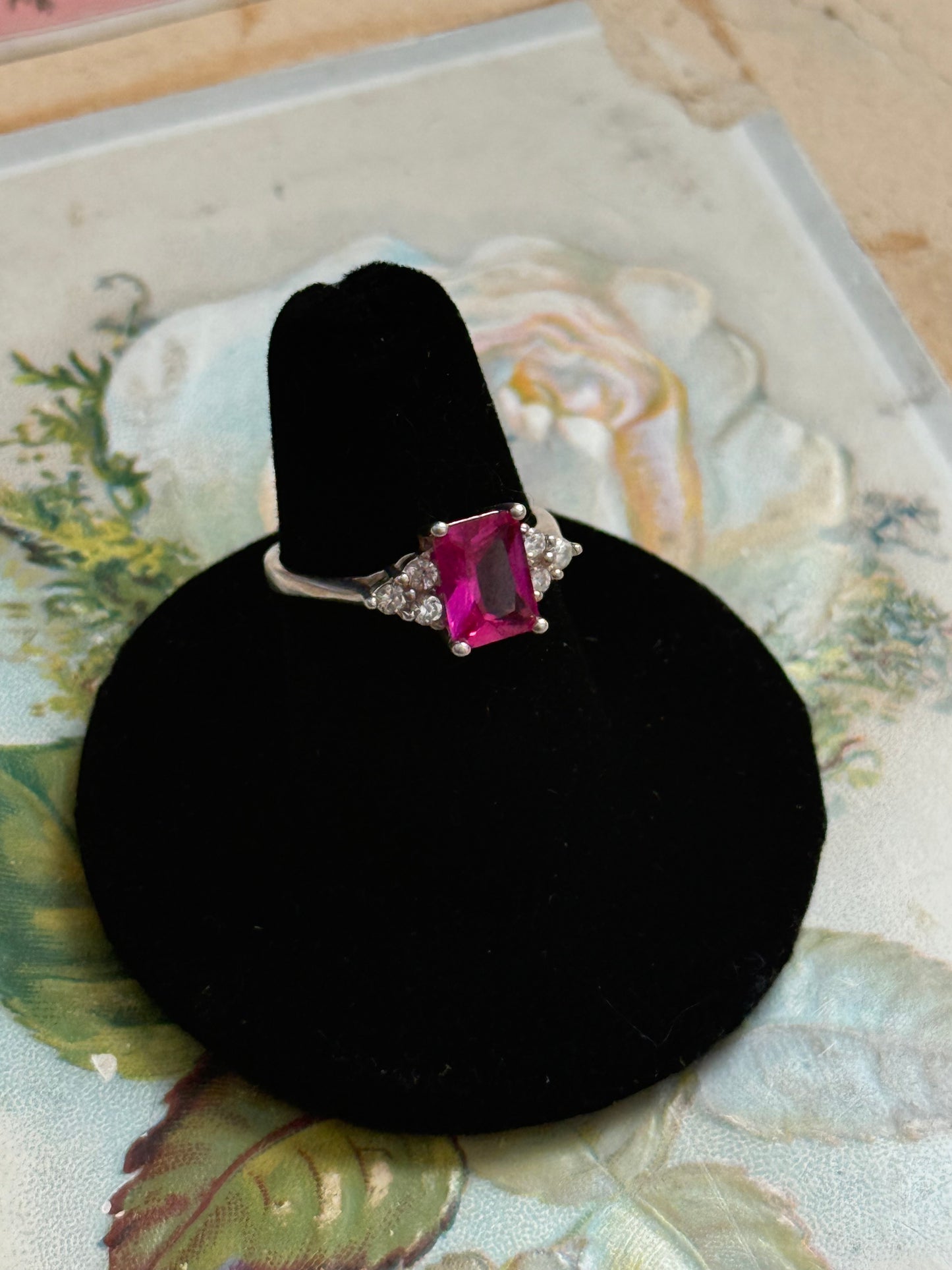 sterling silver pink gemstone ring size 7