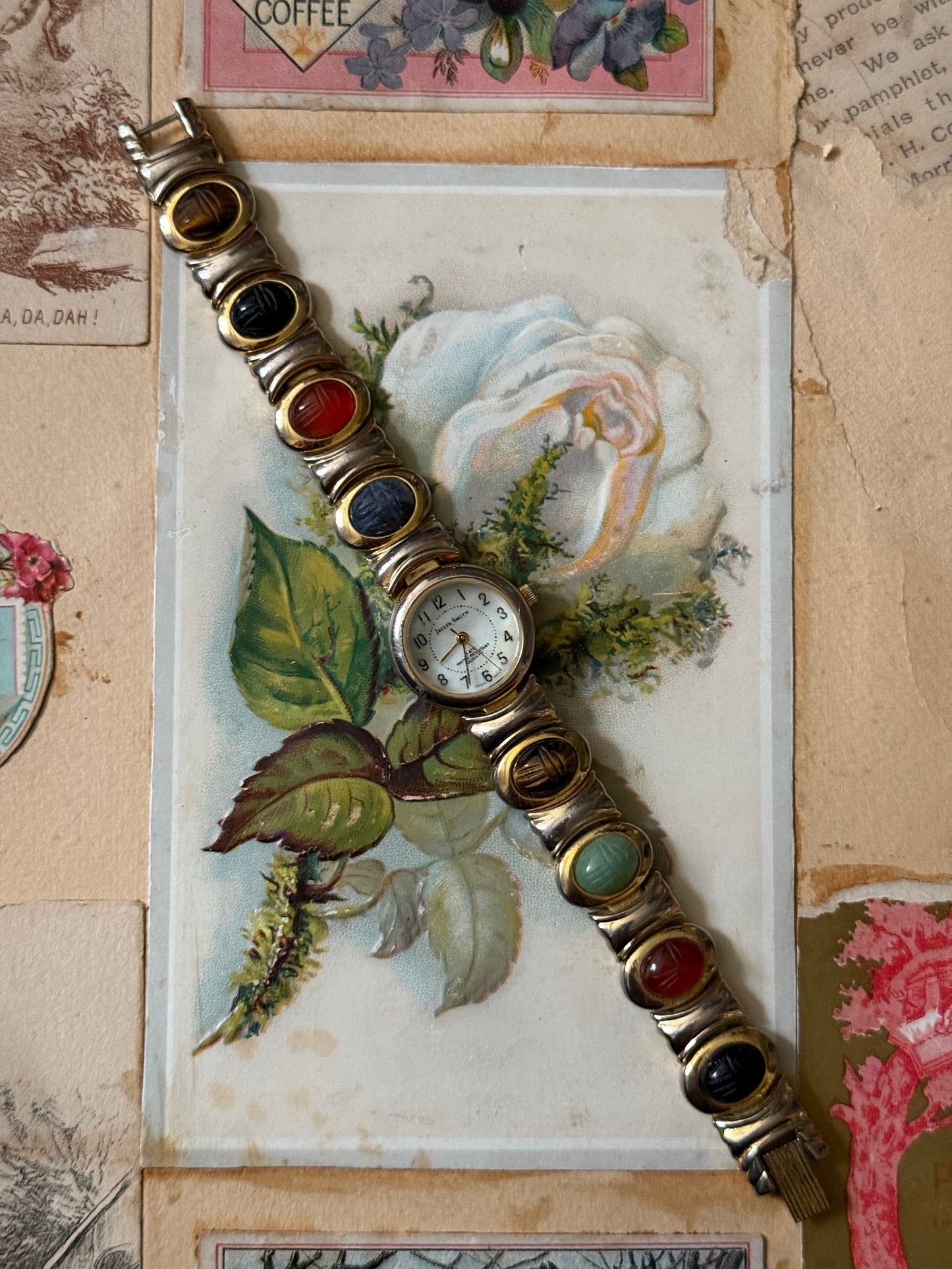 nonworking gold tone scarab band watch