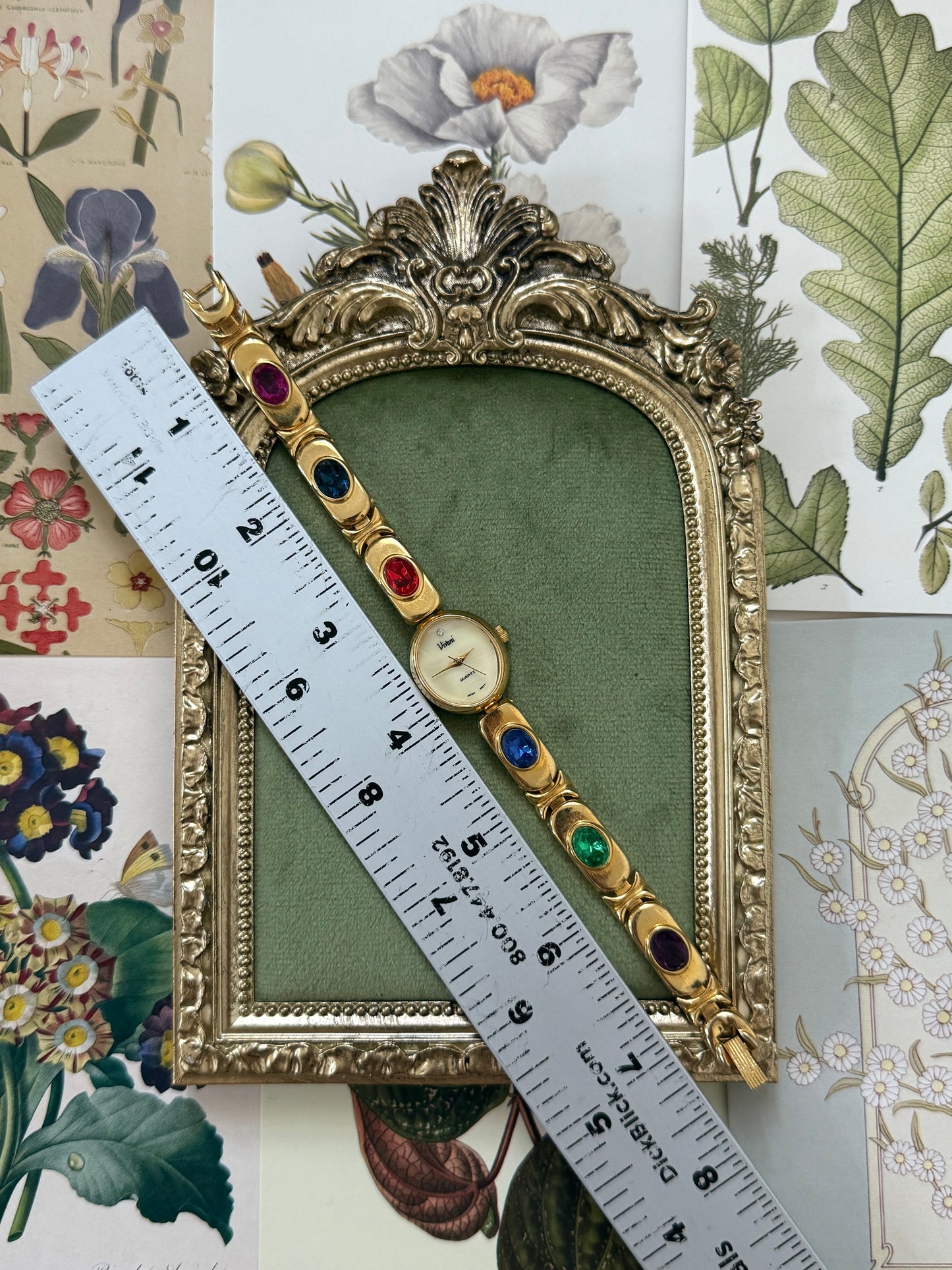 Working Vintage Gold Tone Gemstone Watch