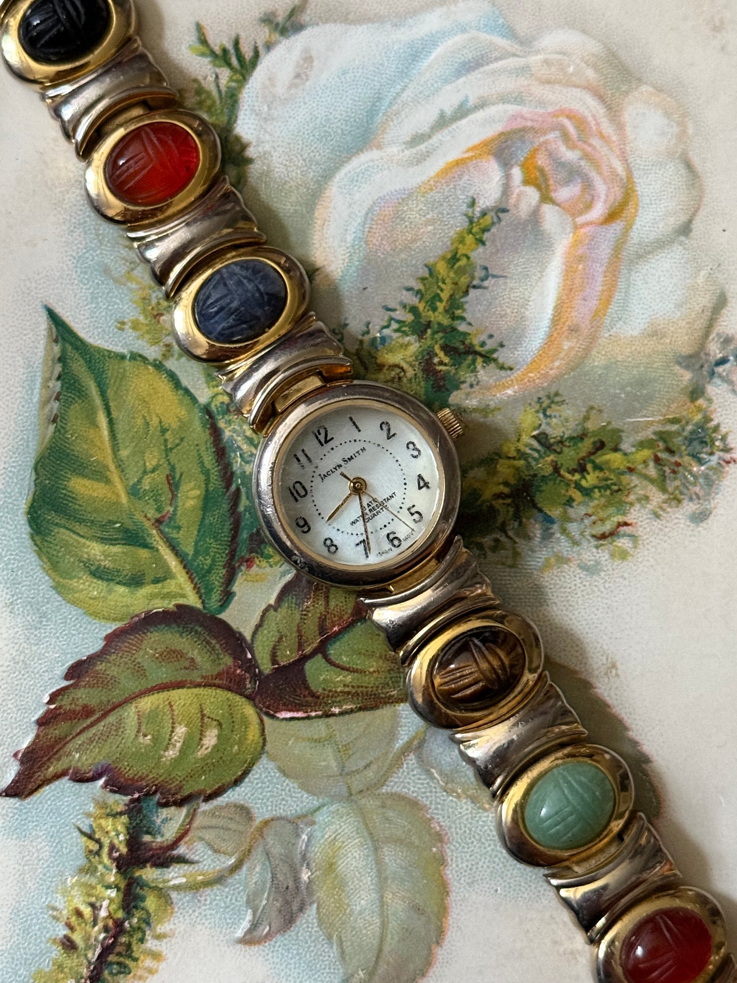 nonworking gold tone scarab band watch