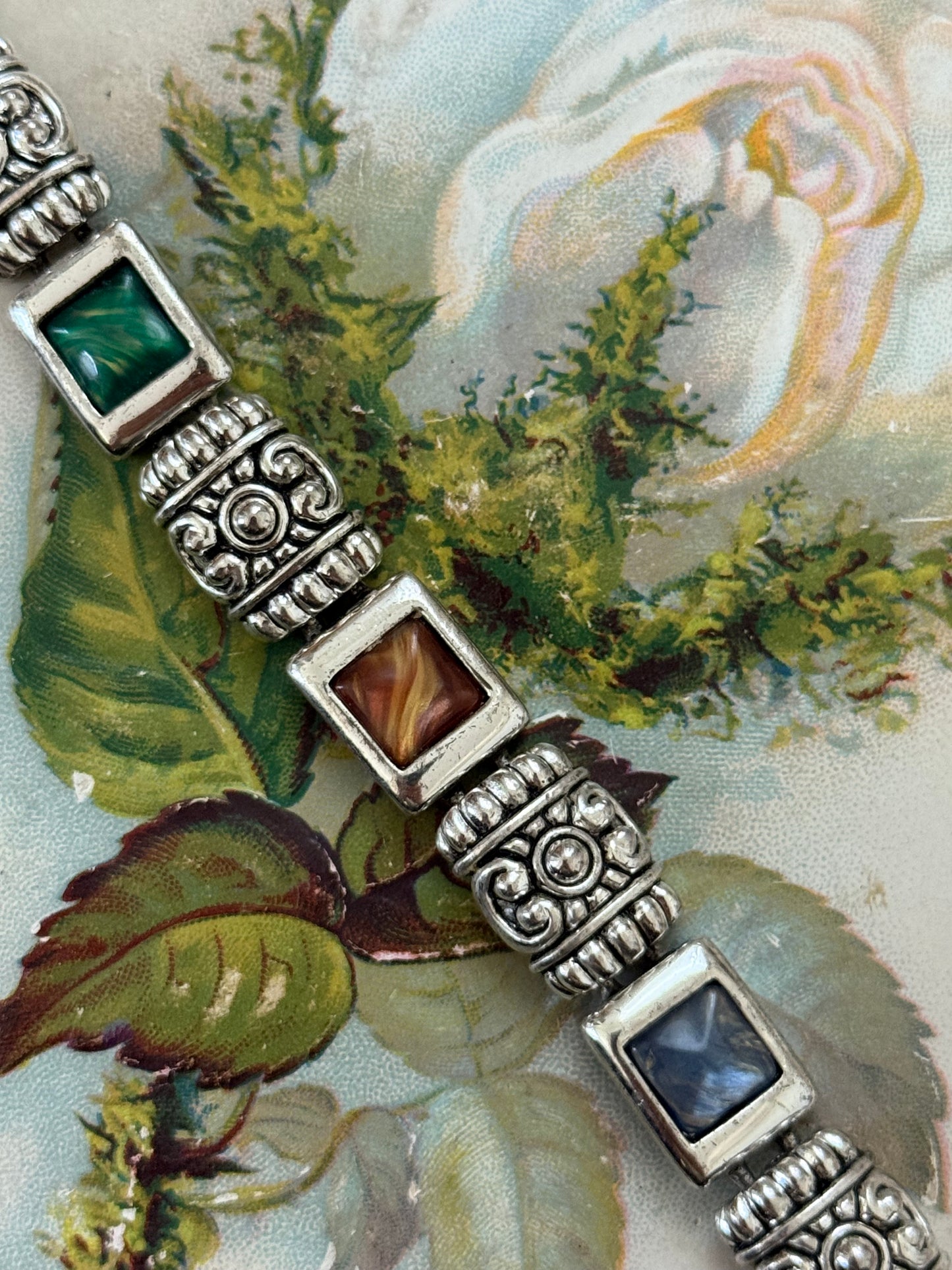 silver tone gemstone bracelet
