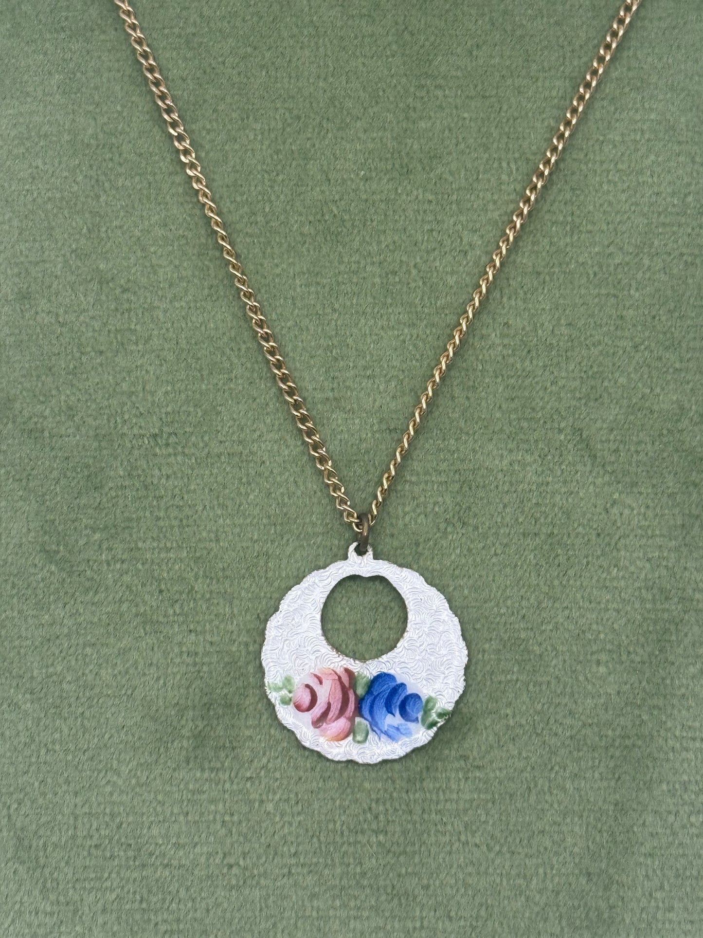 Vintage Gold Tone Enameled Guilloche Necklace