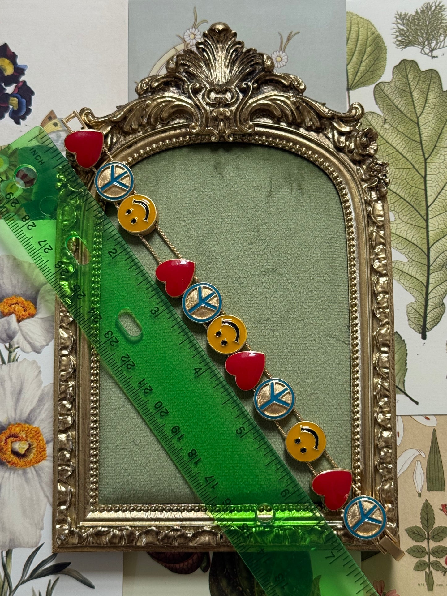 Vintage Gold Tone Smiley Slide Charm Bracelet