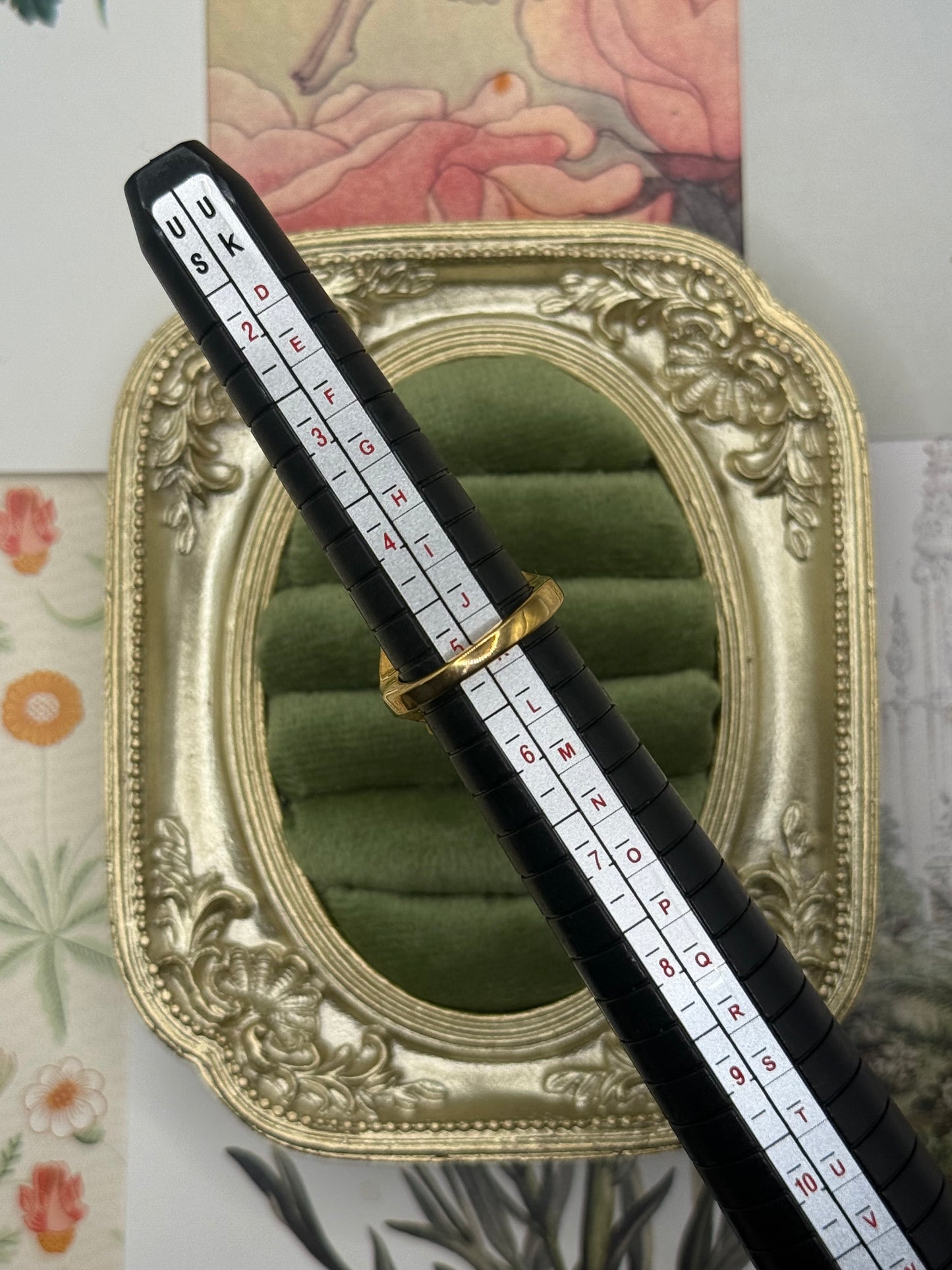 Vintage Gold Tone Old Stock Blue Gemstone Ring Size 5