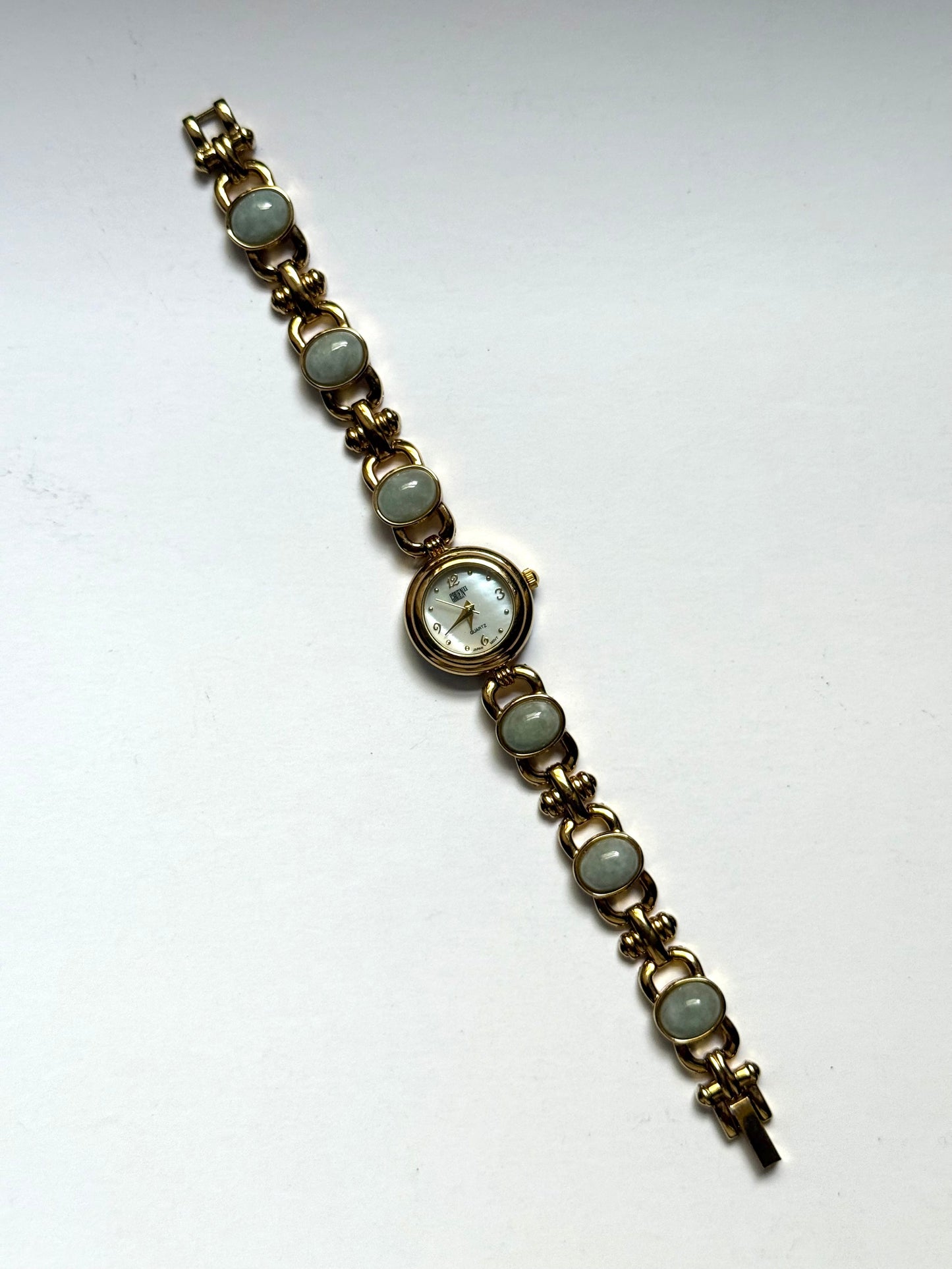 working gold tone green jade gemstone watch