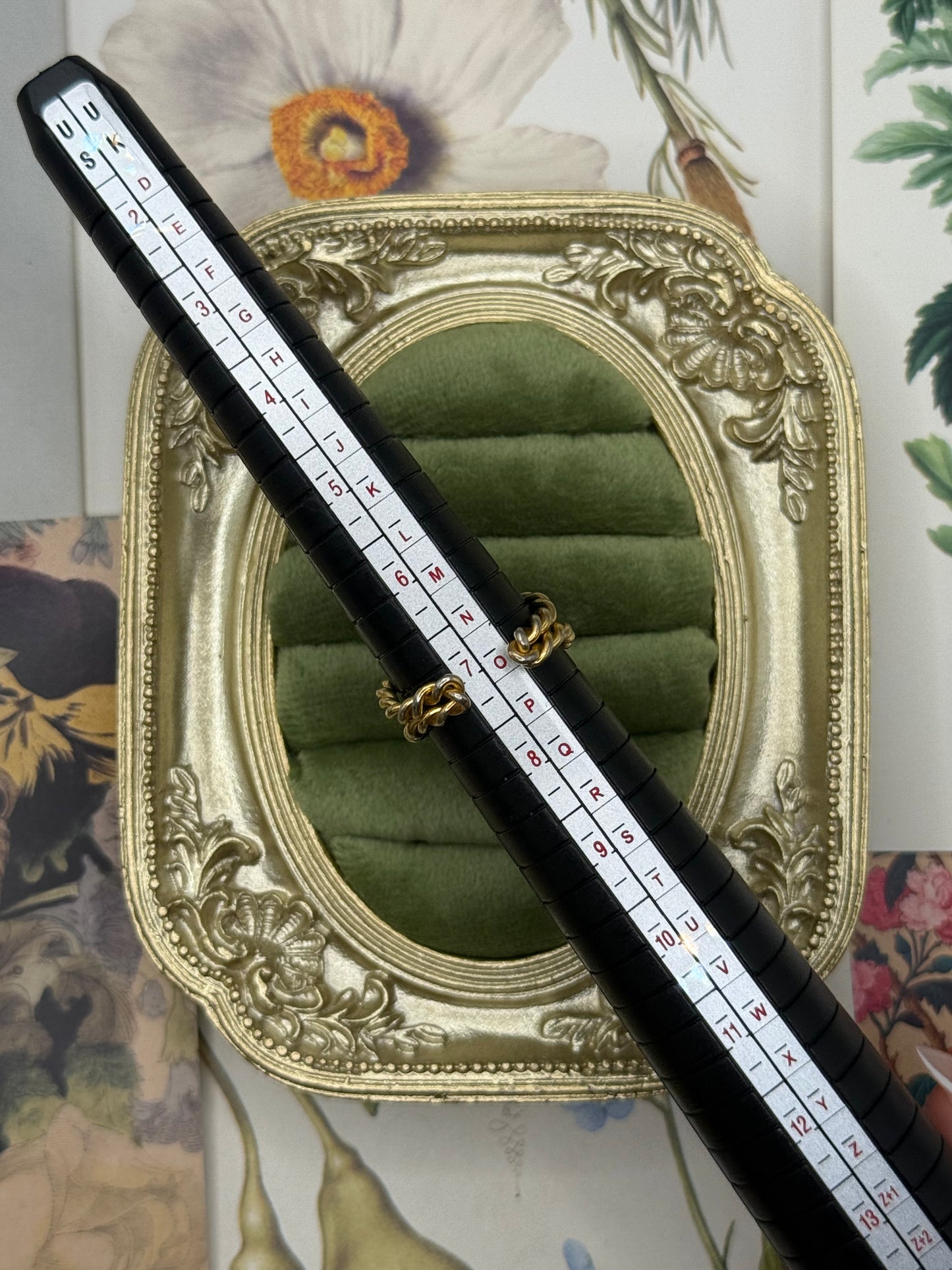 Vintage Gold Tone Painted Rock Ring Size 7