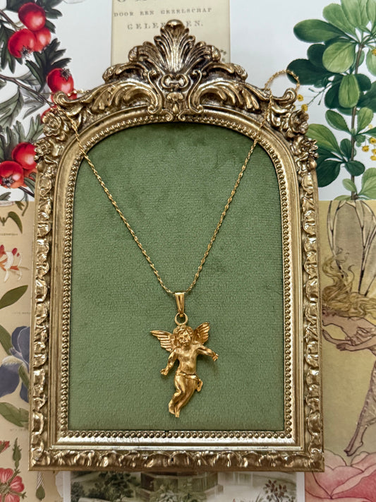 Vintage Gold Tone Cherub Necklace