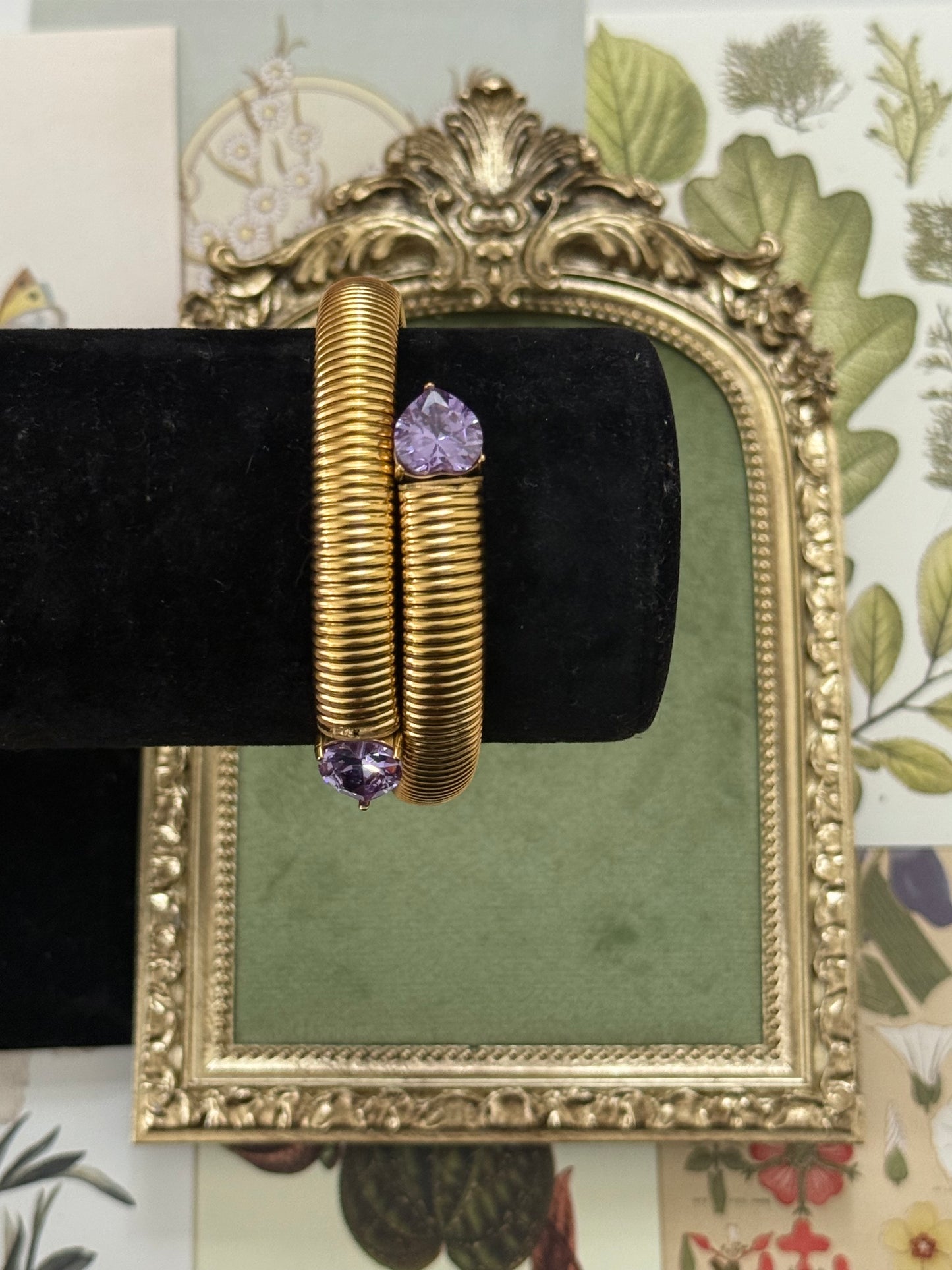 Vintage Gold Tone Purple Stone Wrap Bracelet