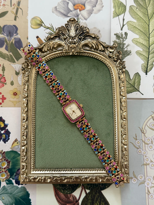 Nonworking Vintage Gold Tone Gemstone Watch