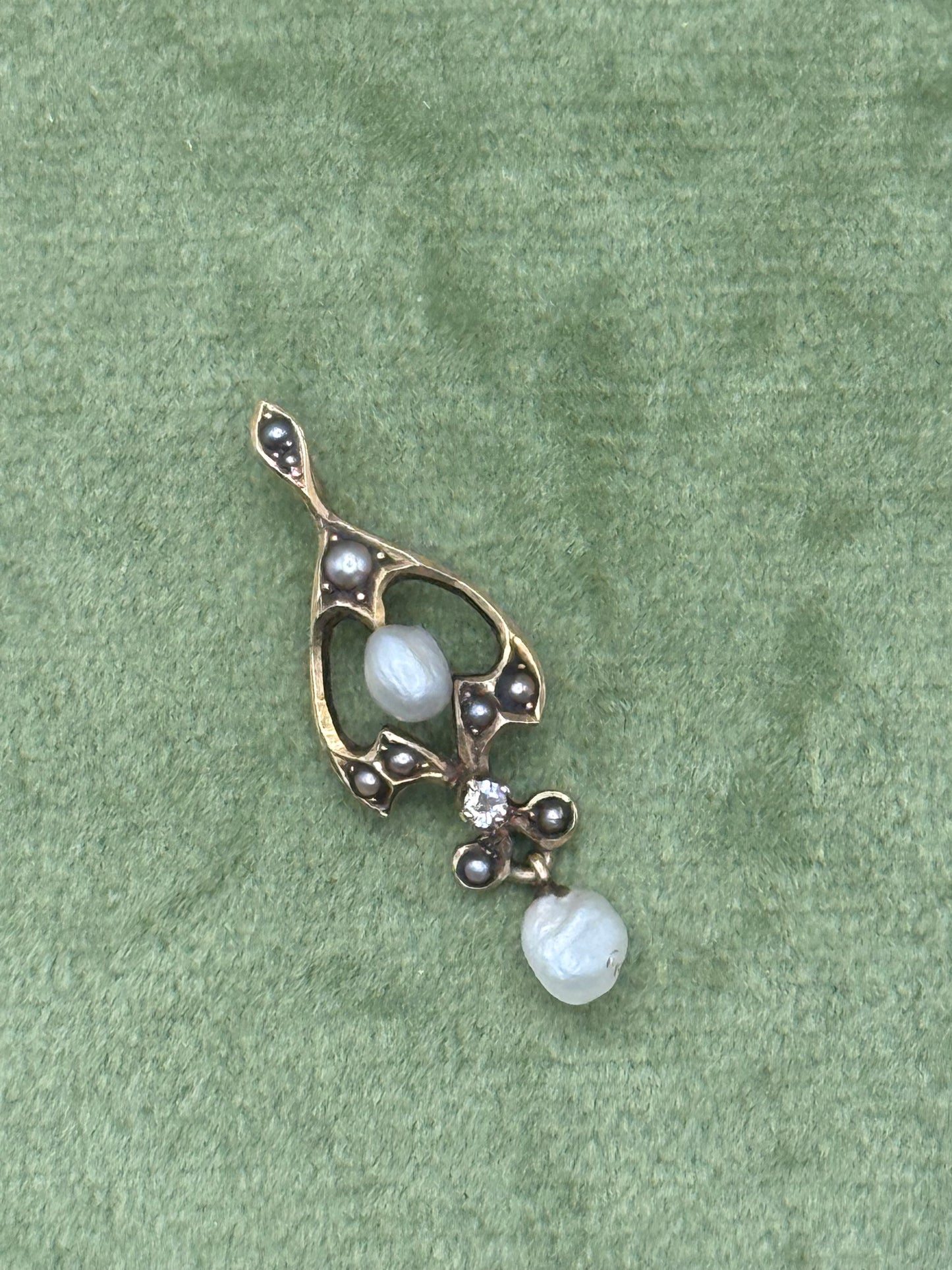 Antique 10k Gold Edwardian Lavalier Seed Pearl Pendant
