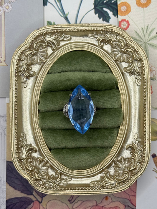 Vintage Silver Tone Old Stock Gemstone Ring Size 5.5