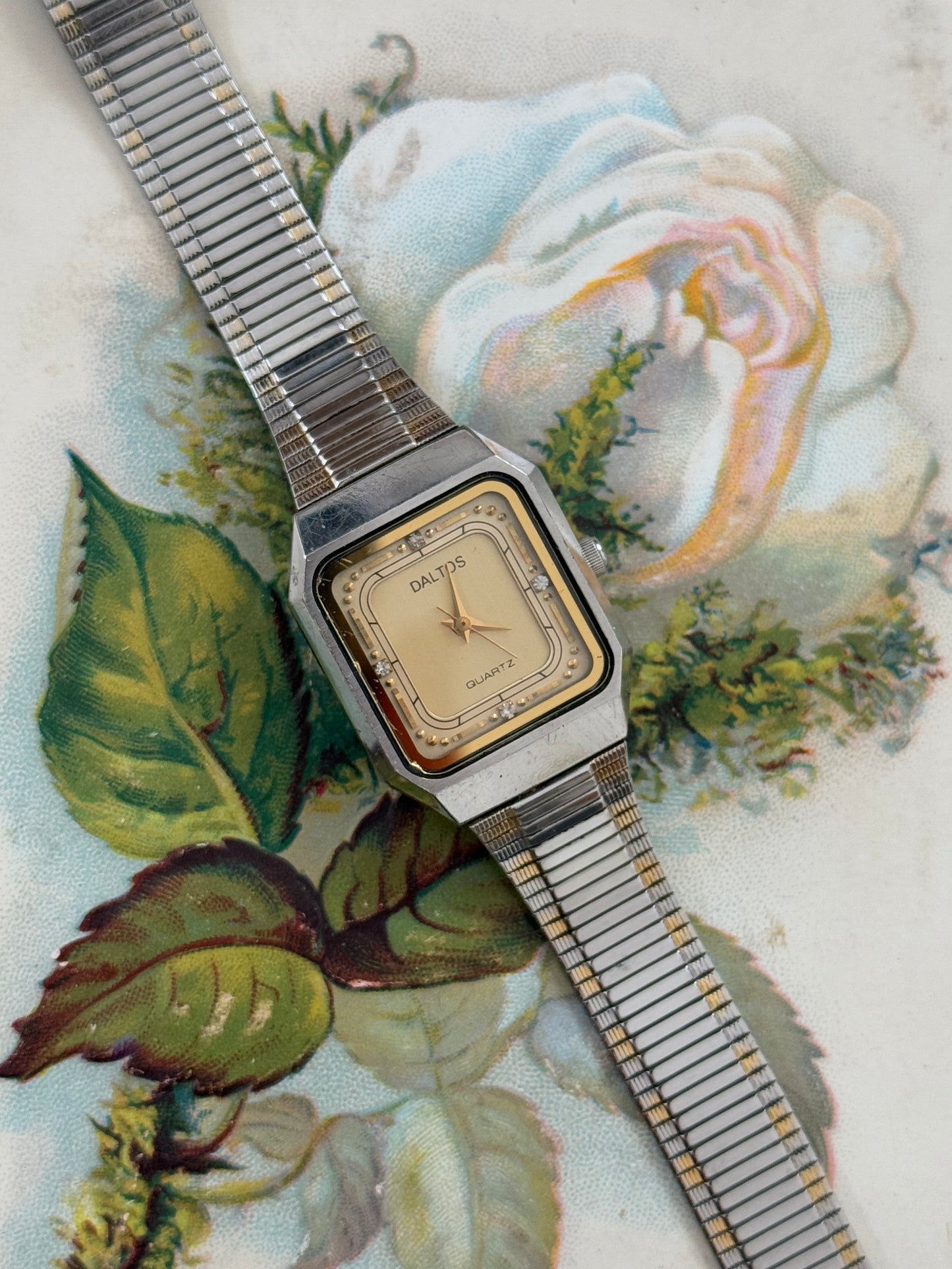 two tone vintage square dial watch