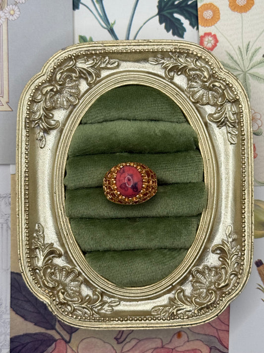 Vintage Gold Tone Old Stock Gemstone Ring Size 6