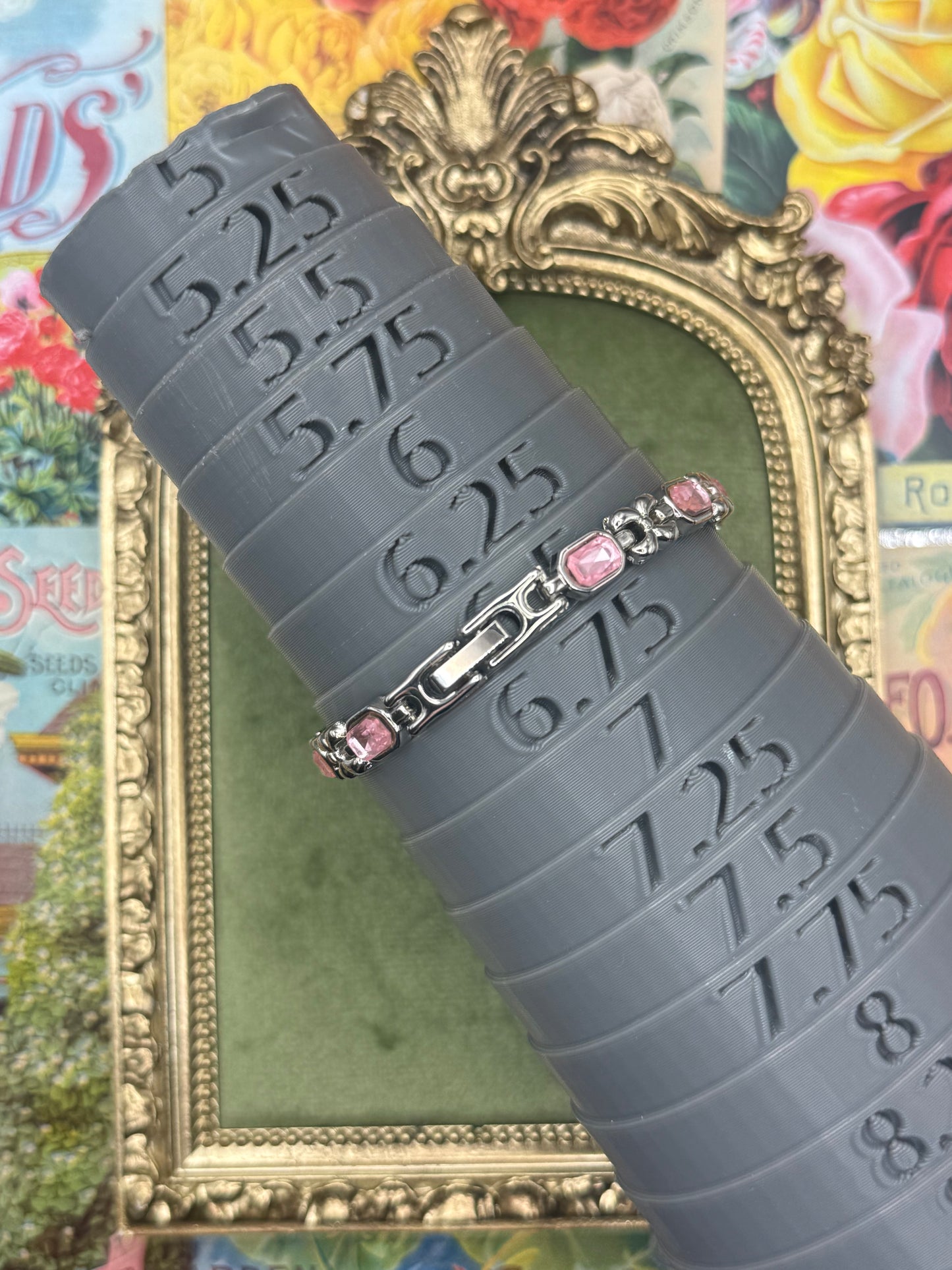 Working Vintage Silver Tone Pink Accent Watch 6.5”