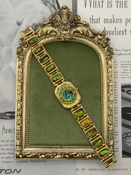 Working Vintage Gold Tone Abalone Watch