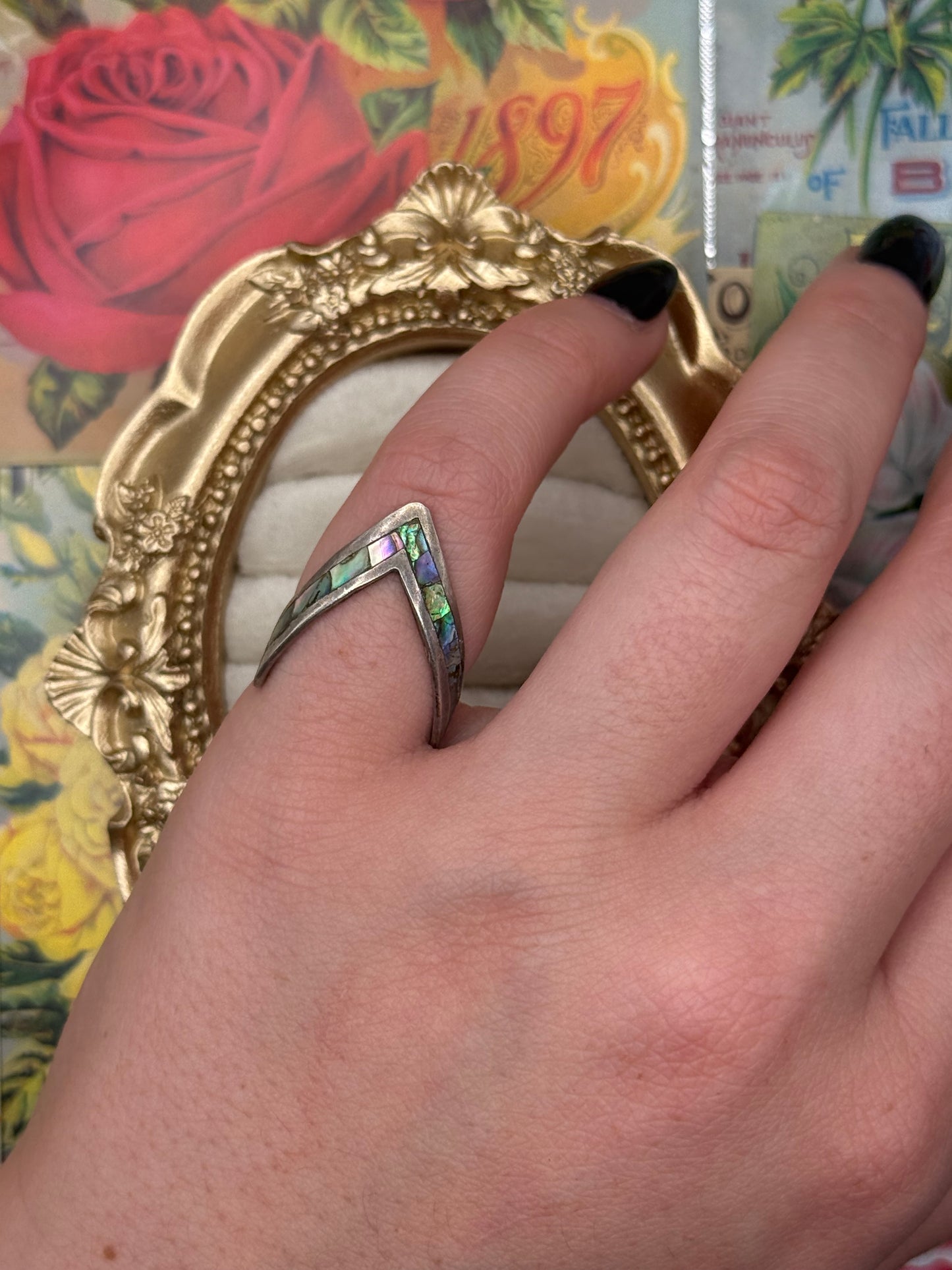 Sterling Silver Taxco Abalone Ring Size 6