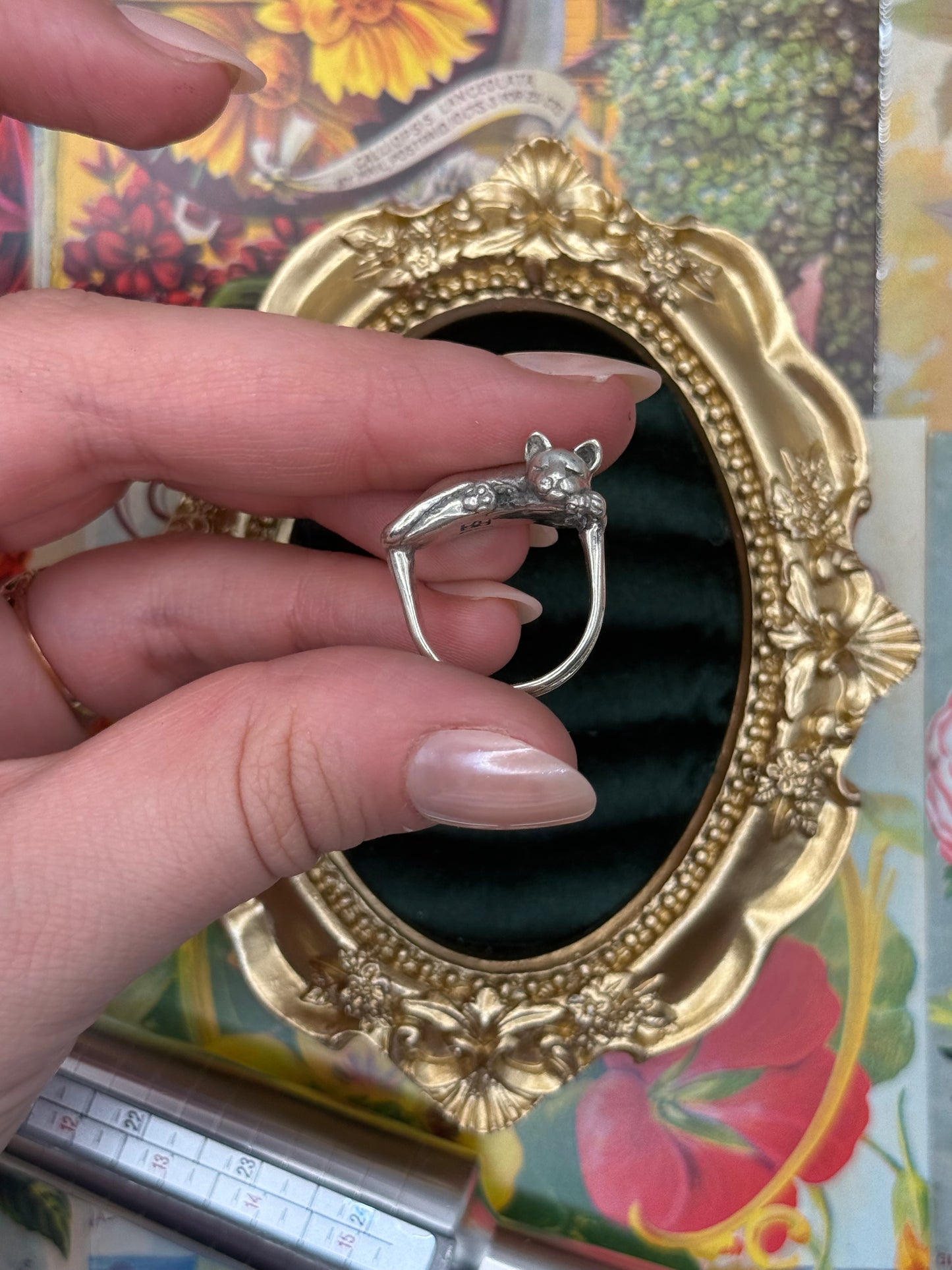 Sterling Silver James Yesberger Sleeping Kitten Ring Size 6.25