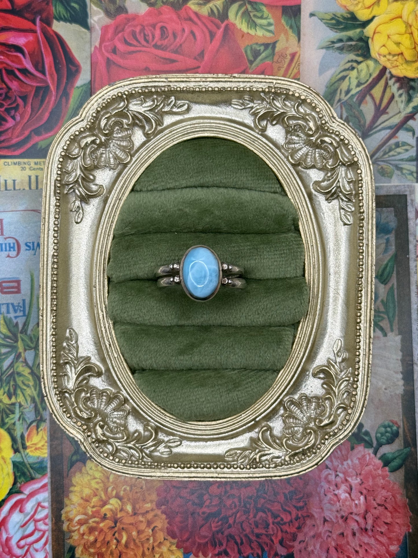 Vintage Sterling Silver Larimar Reversible Flip Ring Size 10.75