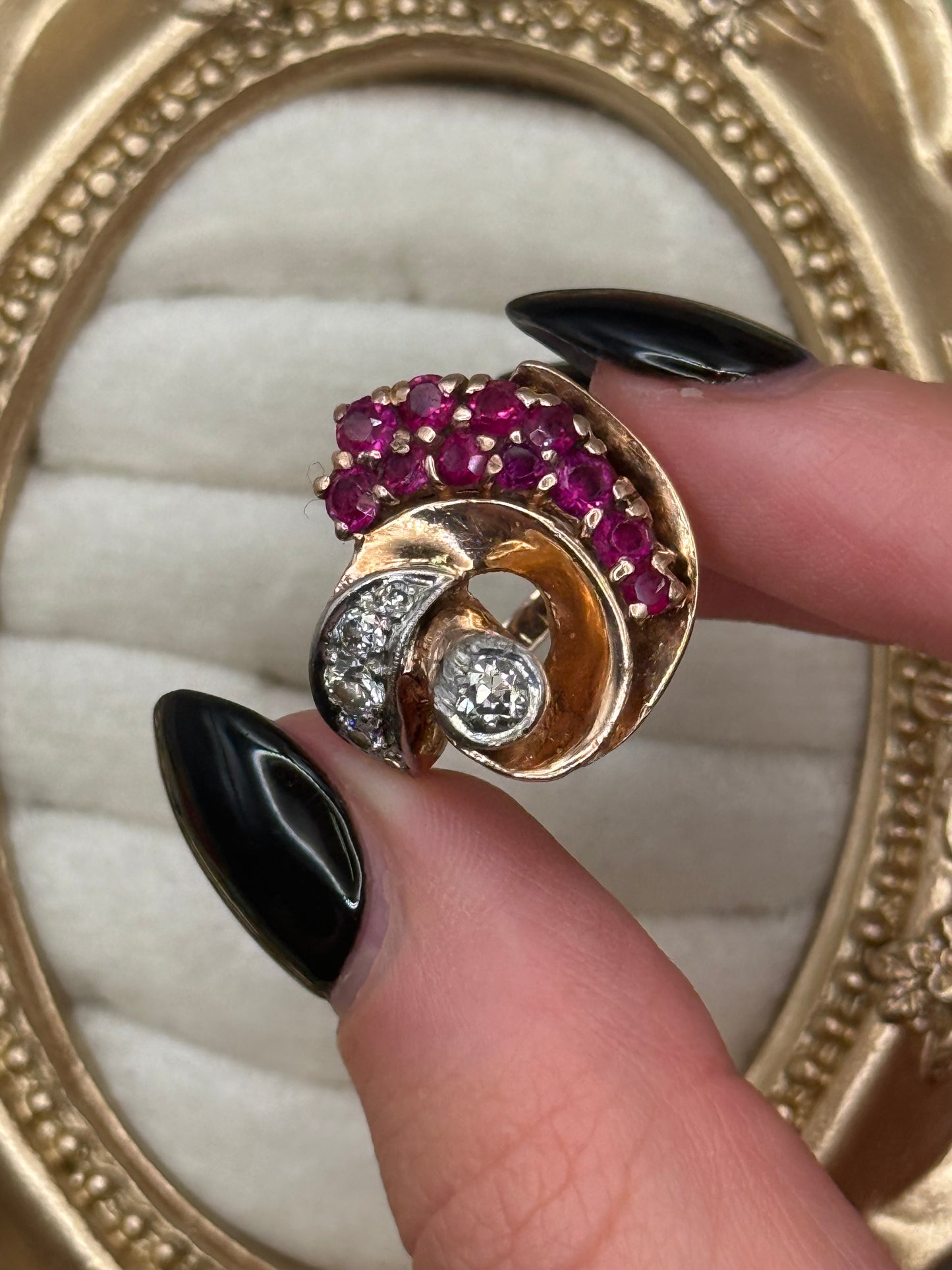 14k Solid Rose Gold Natural Diamond & Ruby Ring Size 8.25