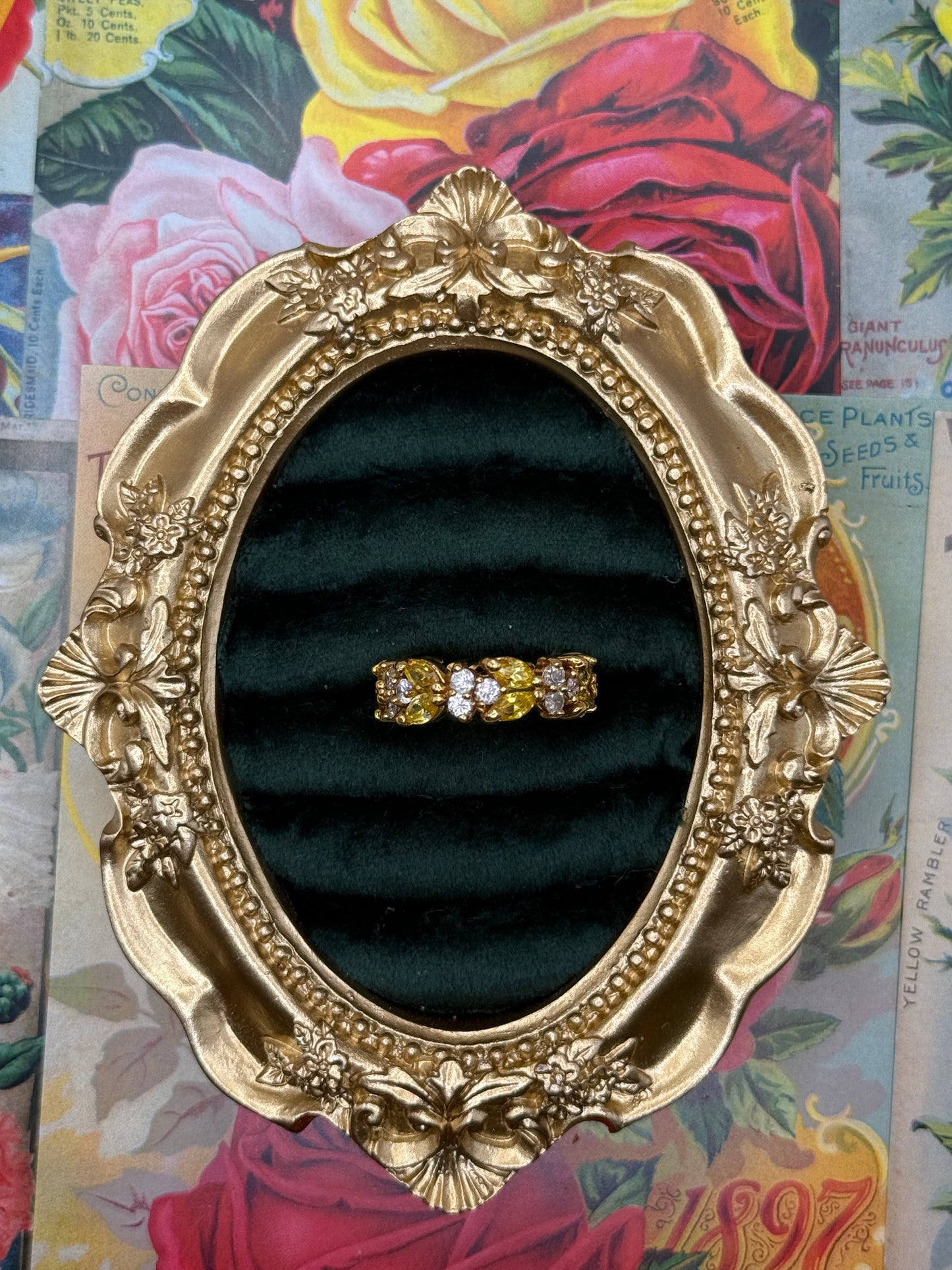 Modern Gold Tone Yellow Stone Infinity Ring Size 7.75