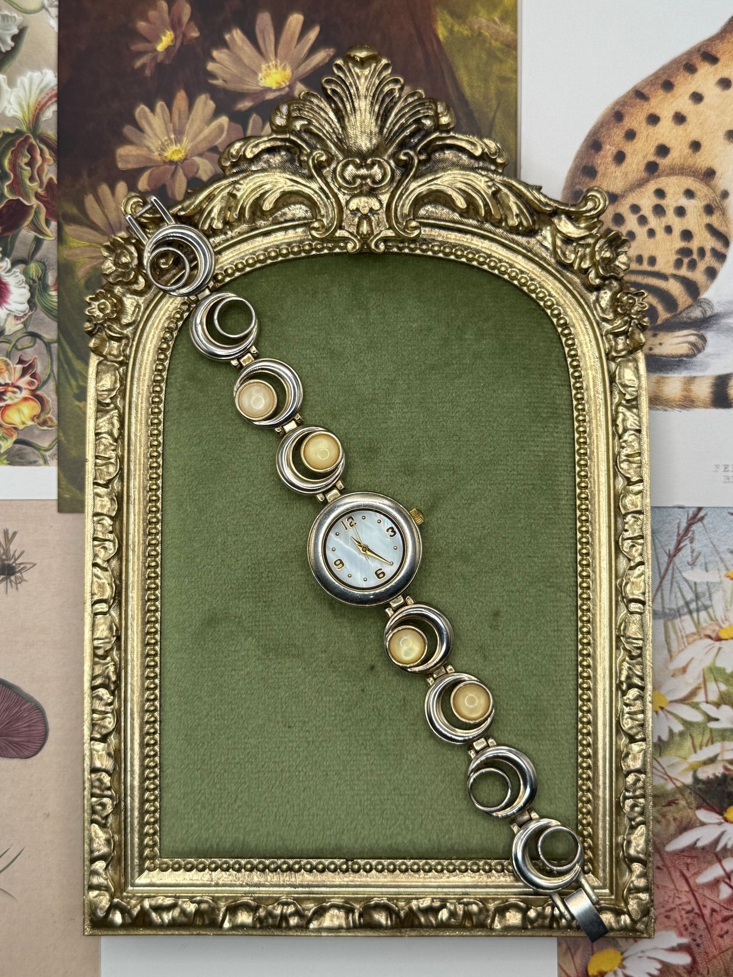 Working Vintage Silver Tone Gemstone Watch
