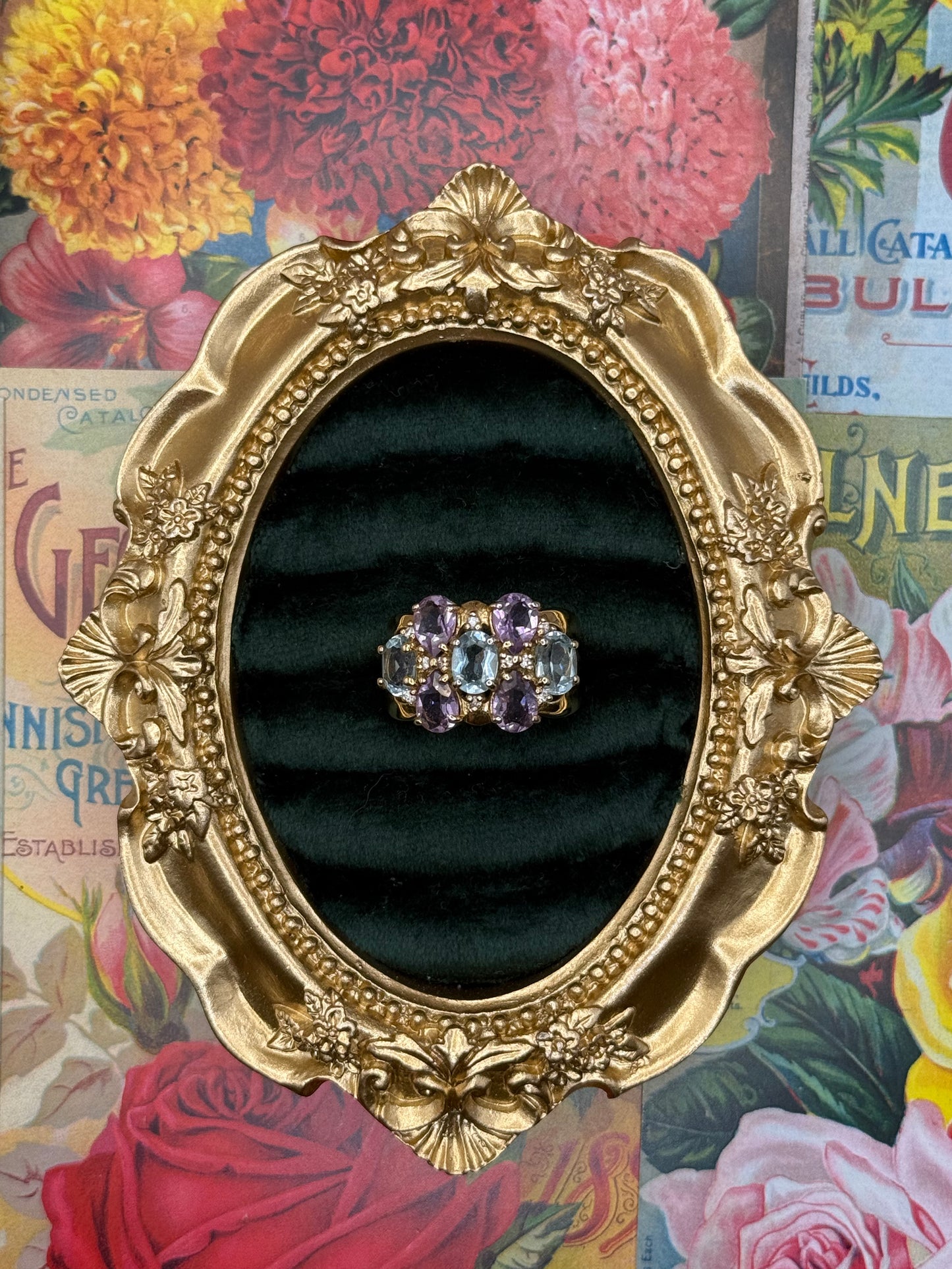 Vintage Gold Over Sterling Silver Gemstone Ring Size 9
