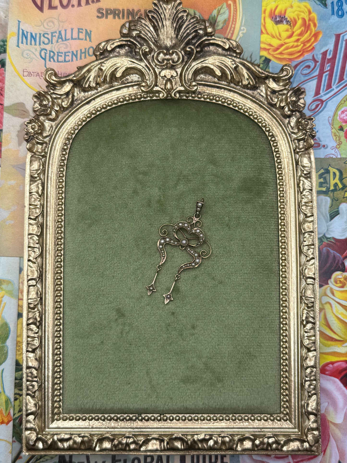 10k Solid Gold Edwardian Lavalier Seed Pearl Pendant