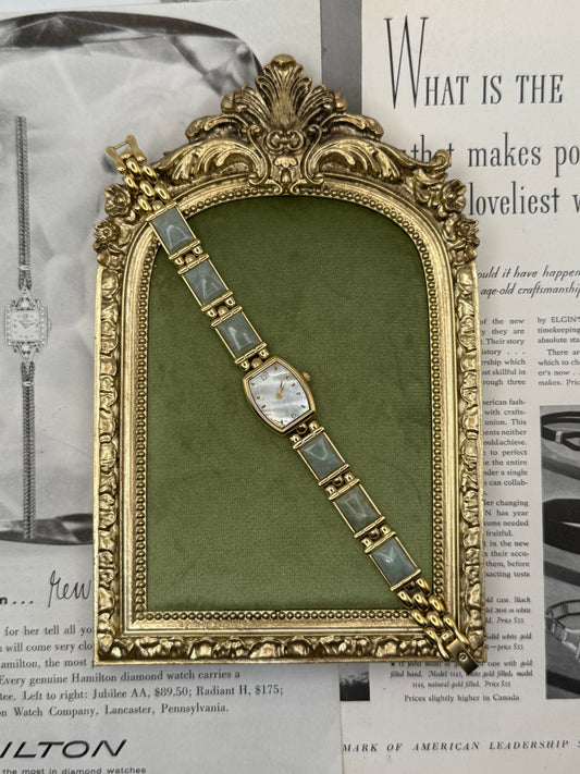 Nonworking Vintage Gold Tone Jade Watch