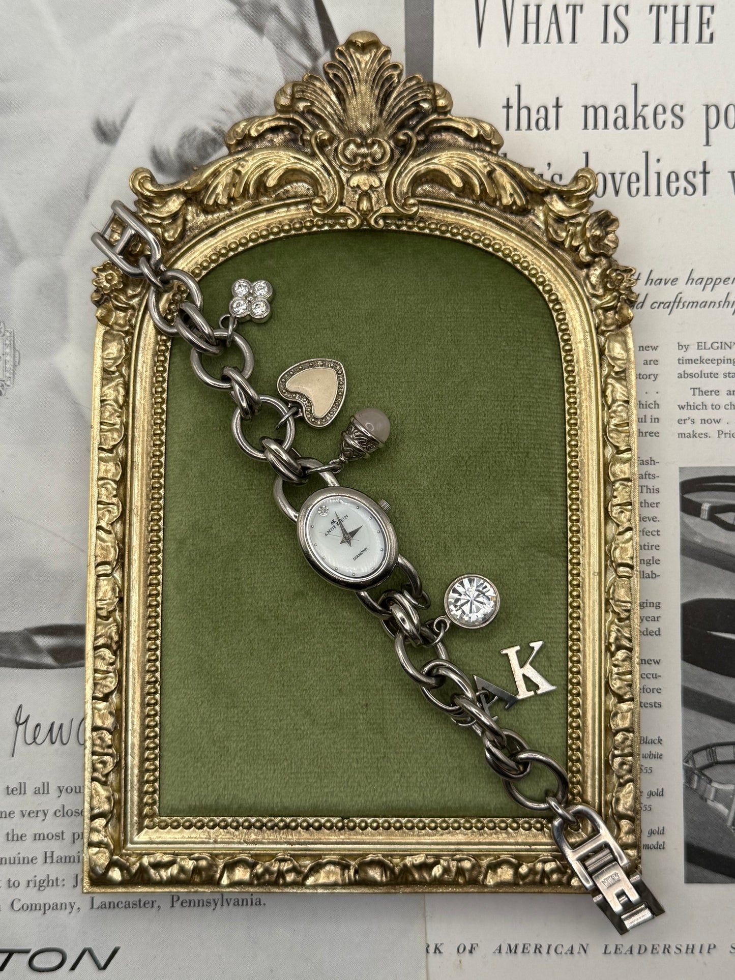 Working Vintage Silver Tone Charm Bracelet Watch