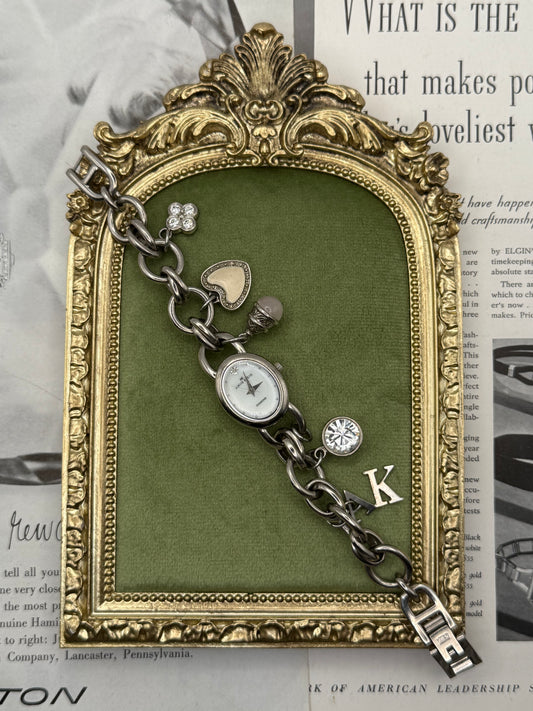 Working Vintage Silver Tone Charm Bracelet Watch
