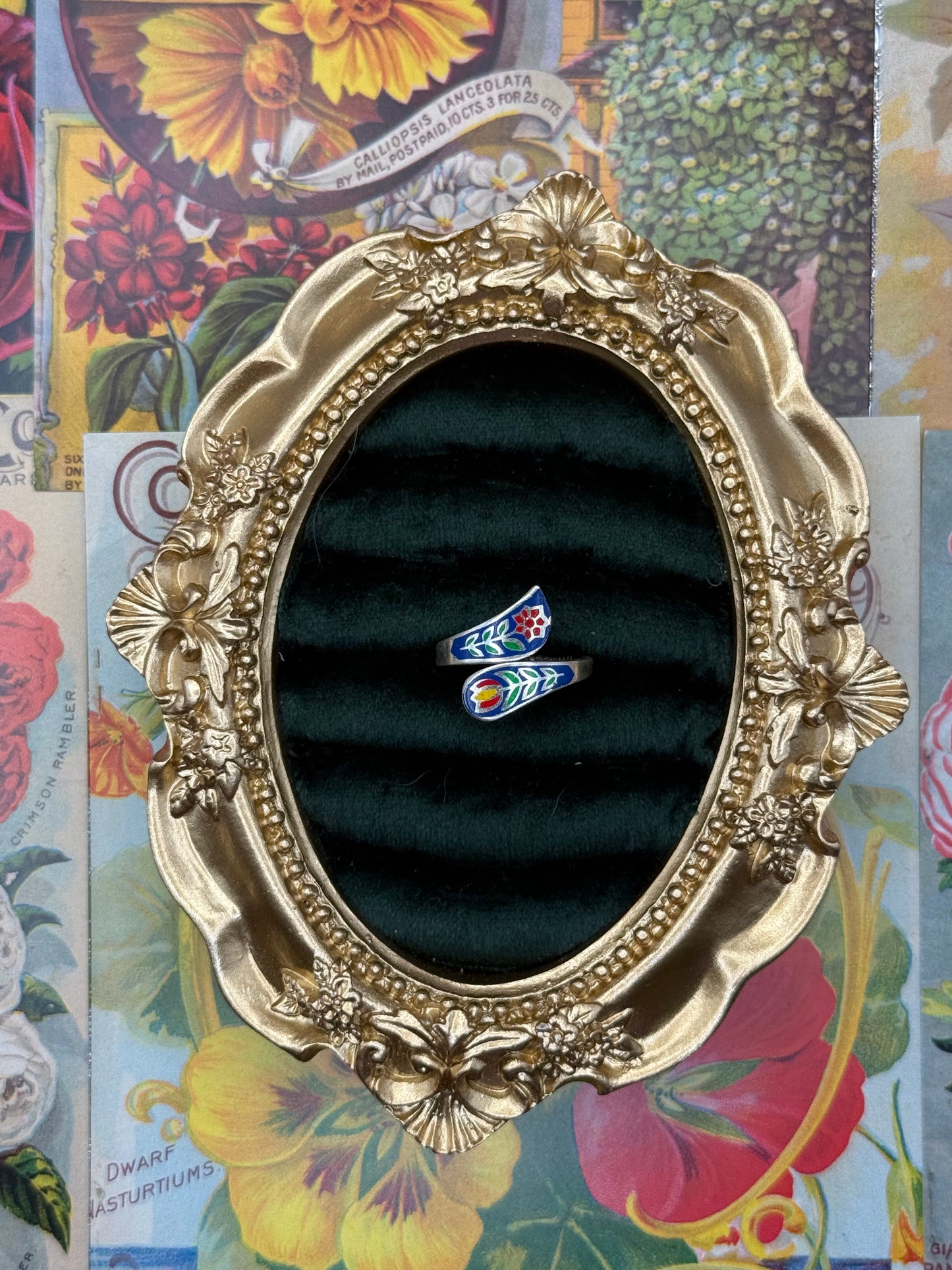 Sterling Silver Enamel Bypass Ring Size 7