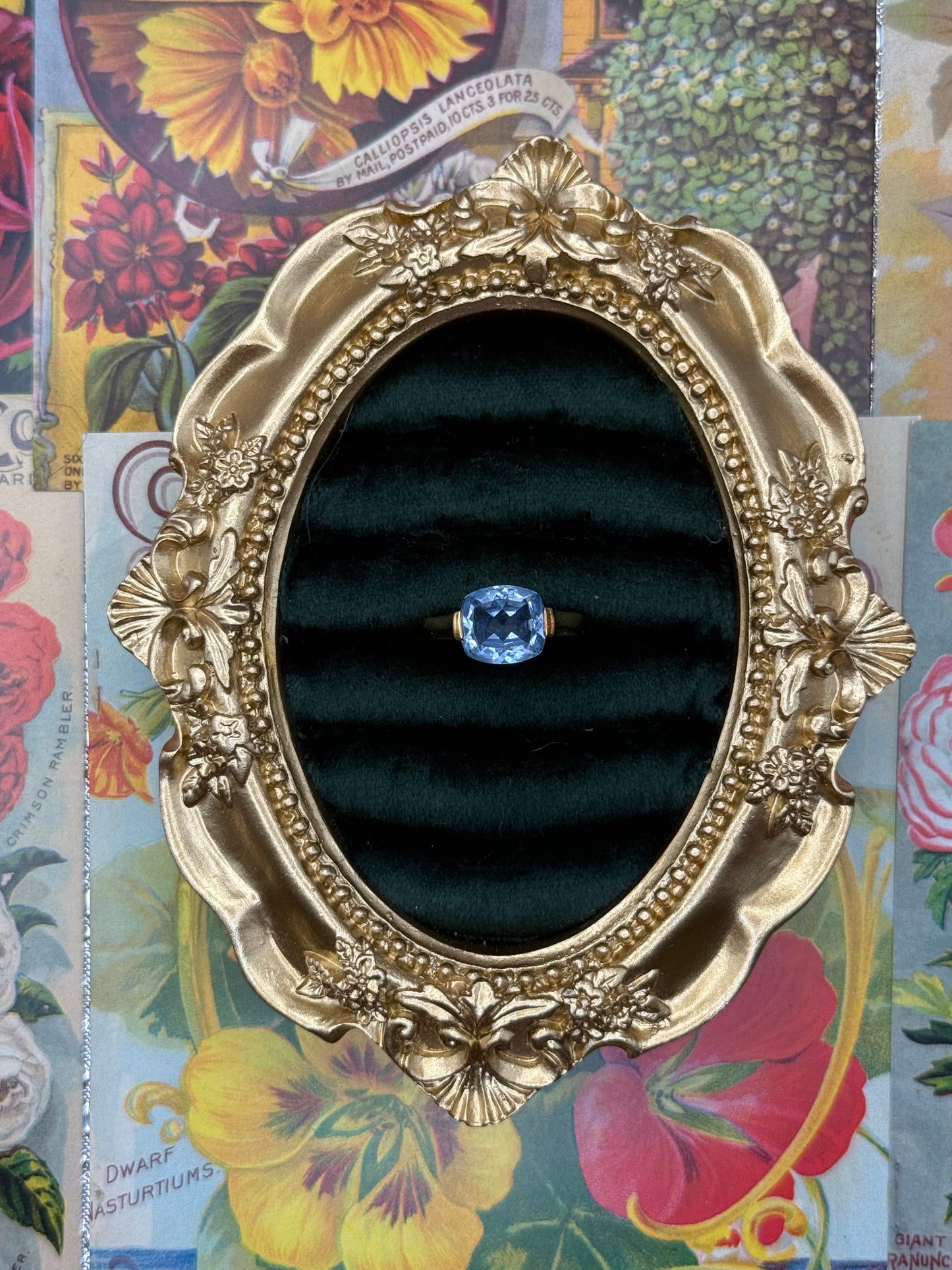 Gold over Sterling Silver Blue Stone Ring Size 7