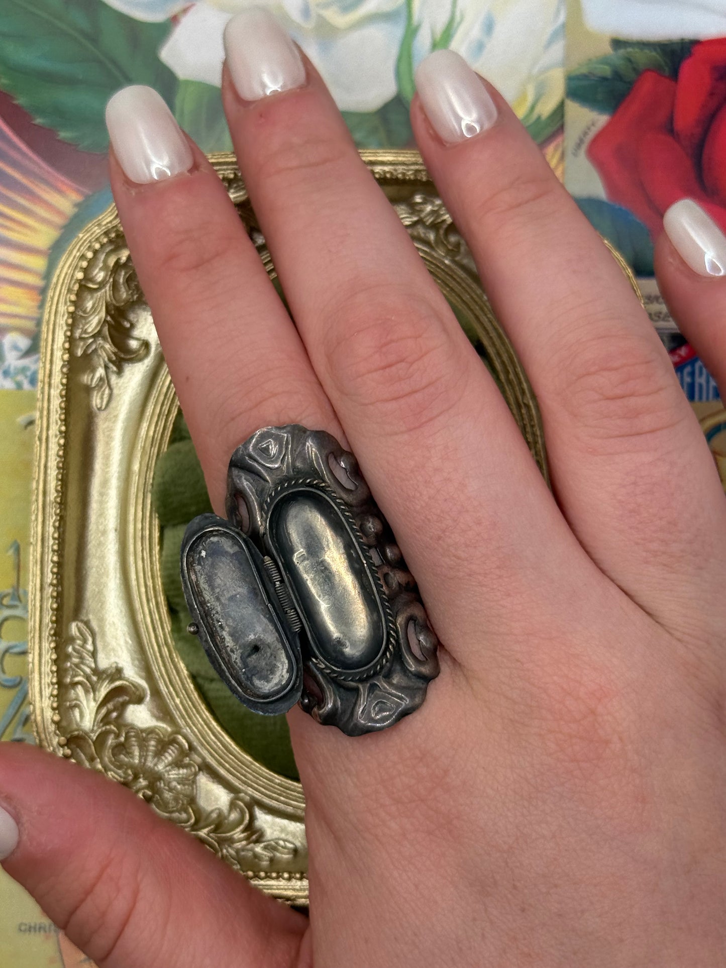 Vintage Sterling Silver Mexico Poison Ring Size 10.5