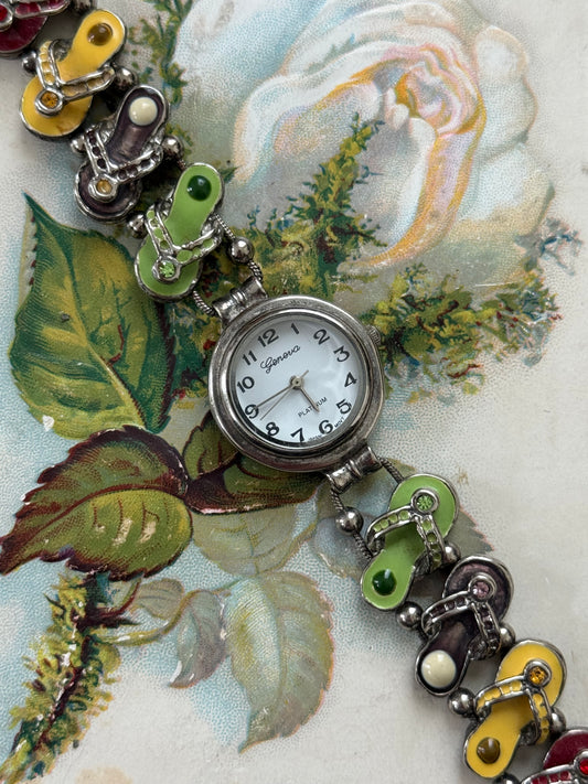 working silver tone slide charm watch