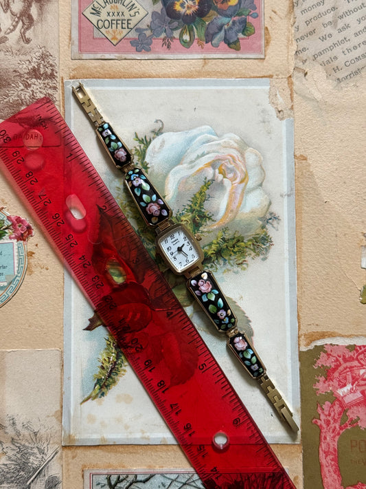 nonticking soviet floral enameled gold tone watch