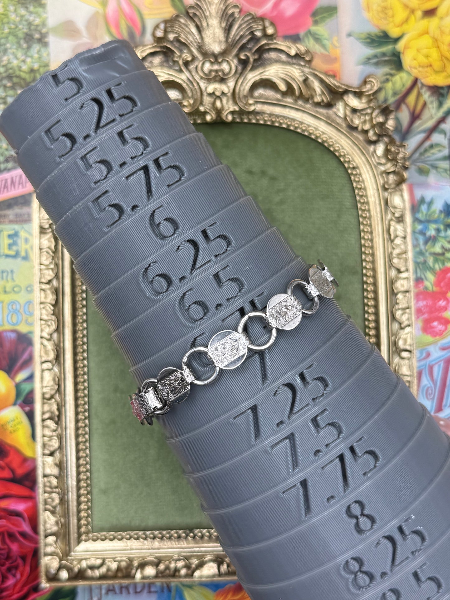 Vintage Silver Tone Etched Bracelet 6.75”